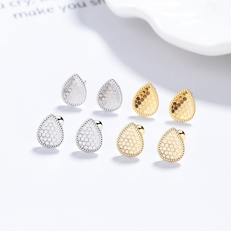 Sterling Silver Teardrop Earrings with Honeycomb Design