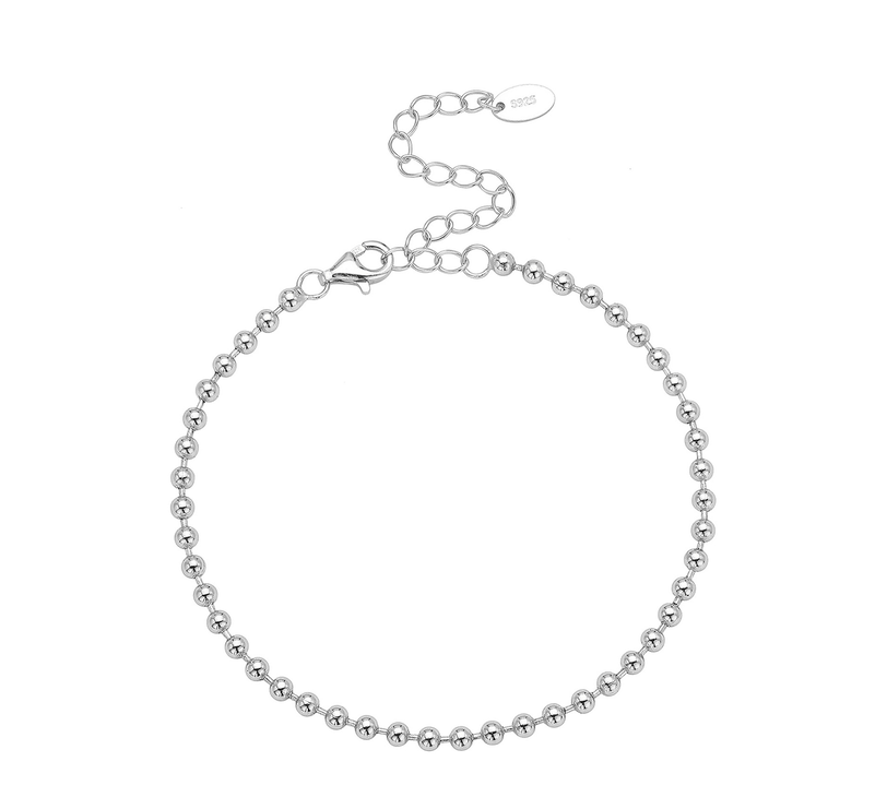 925 Sterling Silver Ball Chain Bracelet - Minimalist Adjustable Bead Charm Bracelet for Women