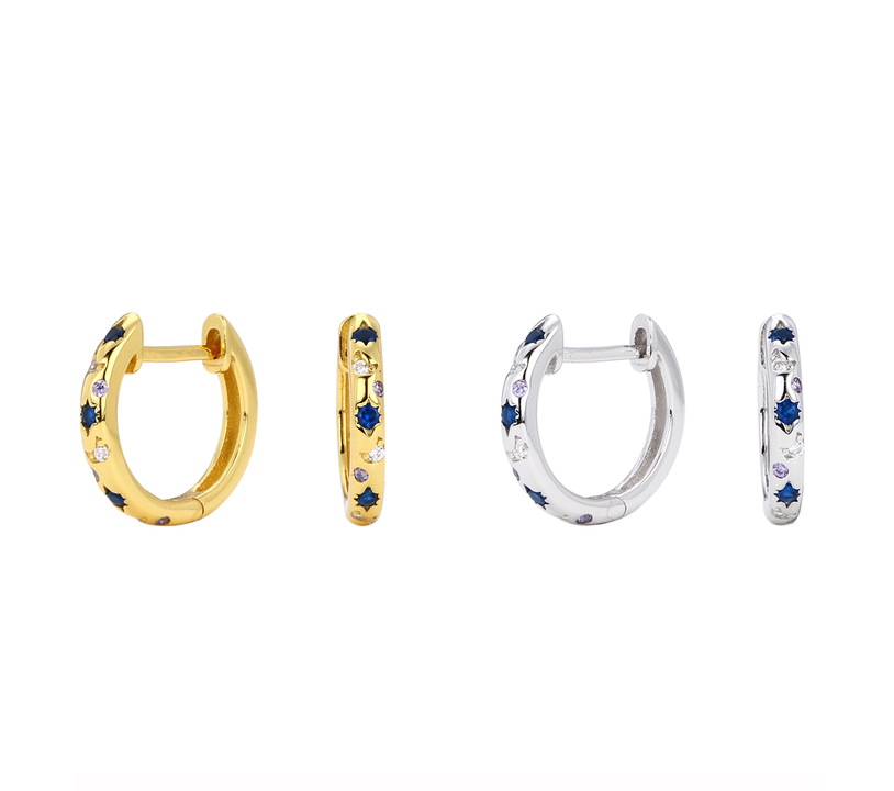 Elegant Silver Huggie Hoop Earrings with Sapphire