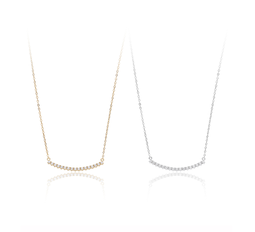 Delicate Silver-Tone Cubic Zirconia Arc Pendant Necklace