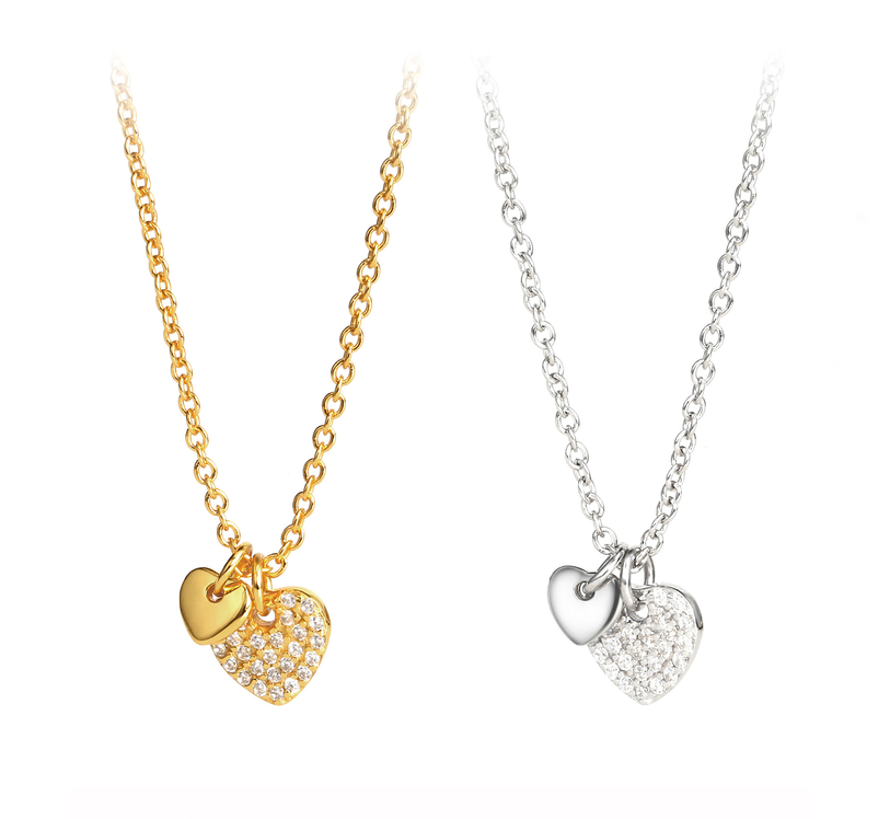 Dainty Silver-Tone Cubic Zirconia Love Charm Jewelry for Women