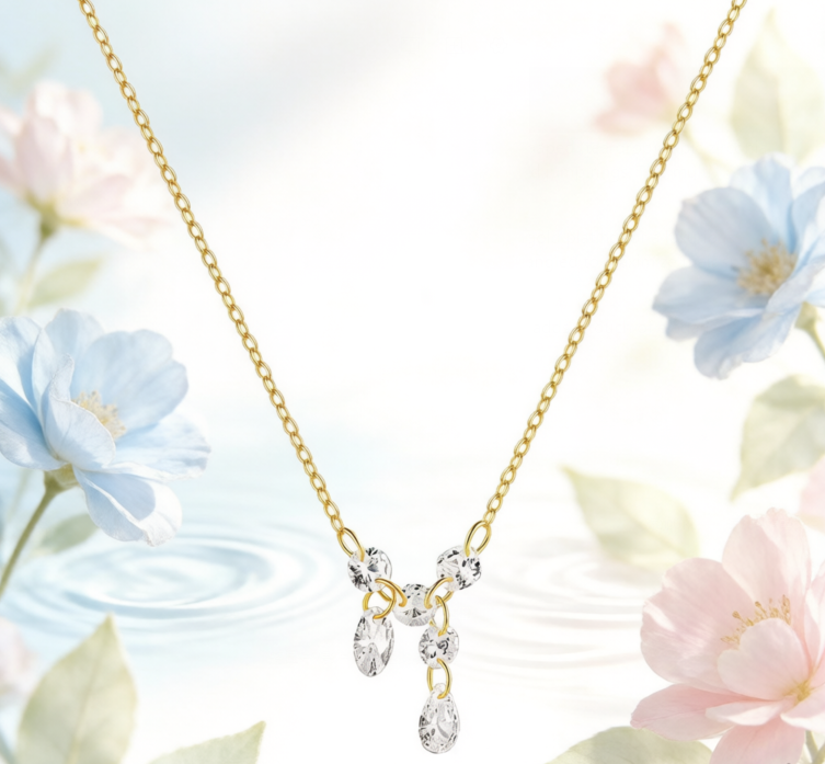 Cluster Teardrop Pendant Necklace with Cubic Zirconia 