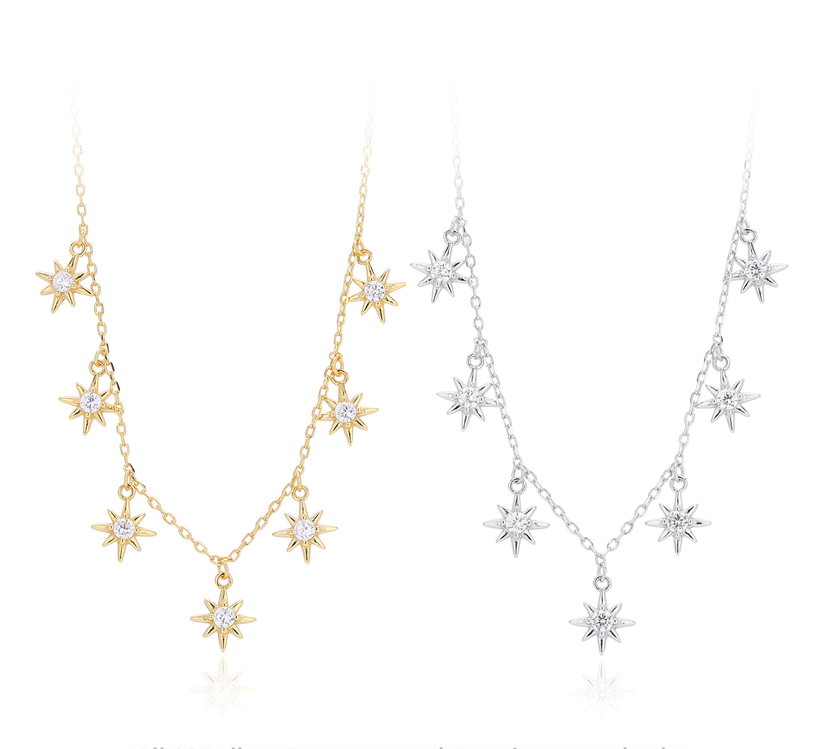 Delicate Silver-Tone Star Choker Necklace
