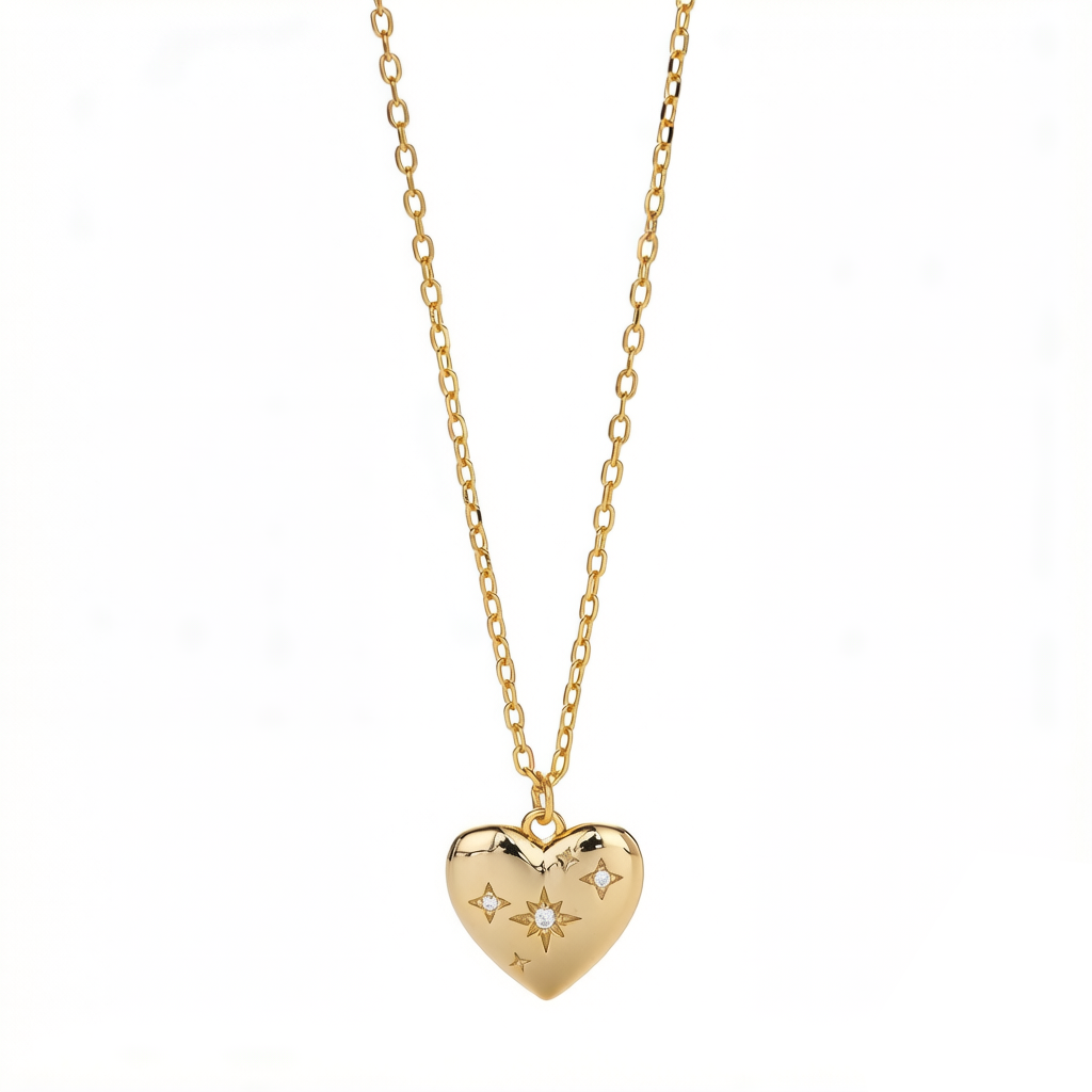 Dainty Sterling Silver Starry Heart Necklace