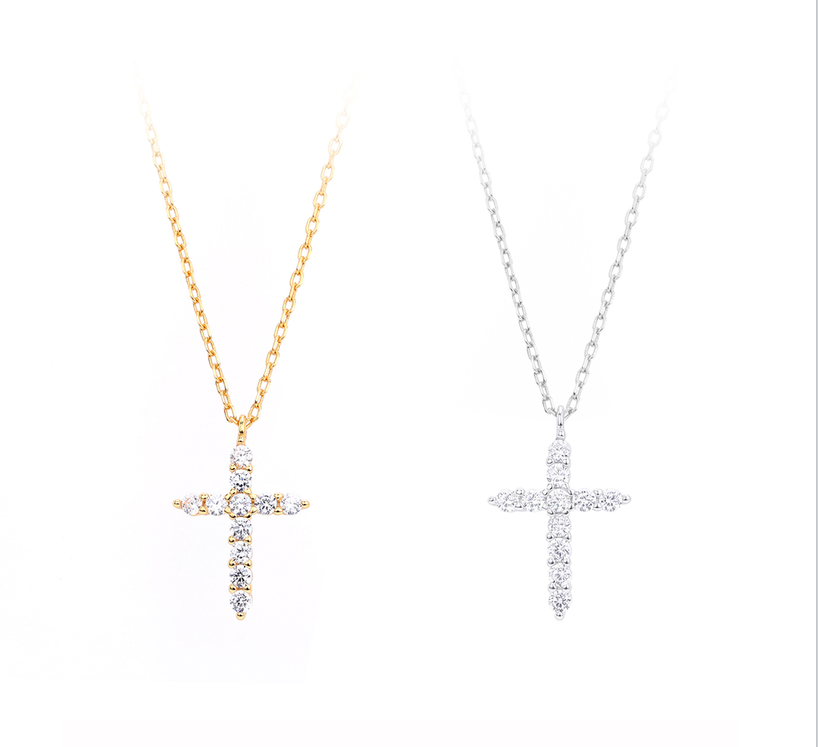 Exquisite Full-Zircon Cross Pendant Necklace