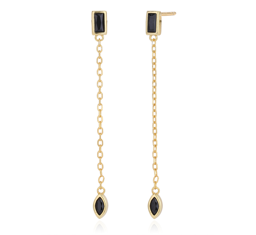 Elegant 925 Sterling Silver Chain Drop Earrings with Black Onyx