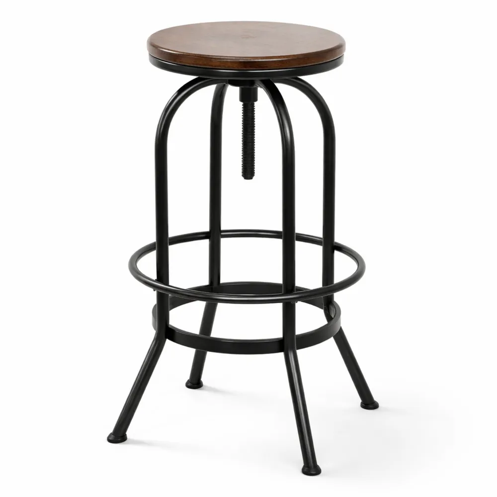 Sgabello da bar regolabile in metallo nero e legno scuro-Xeljoy