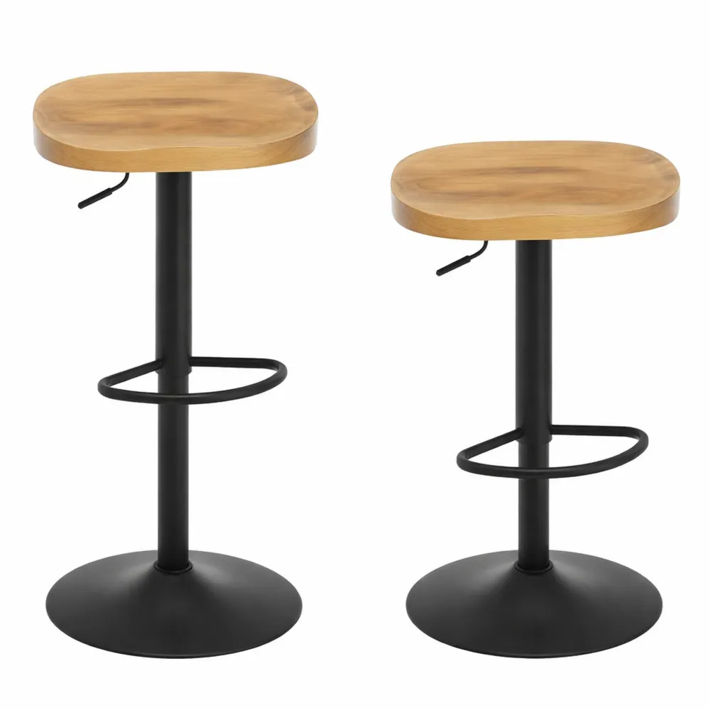 Sgabelli da Bar Regolabili con Poggiapiedi in Legno Scuro, 2 Pezzi-Xeljoy