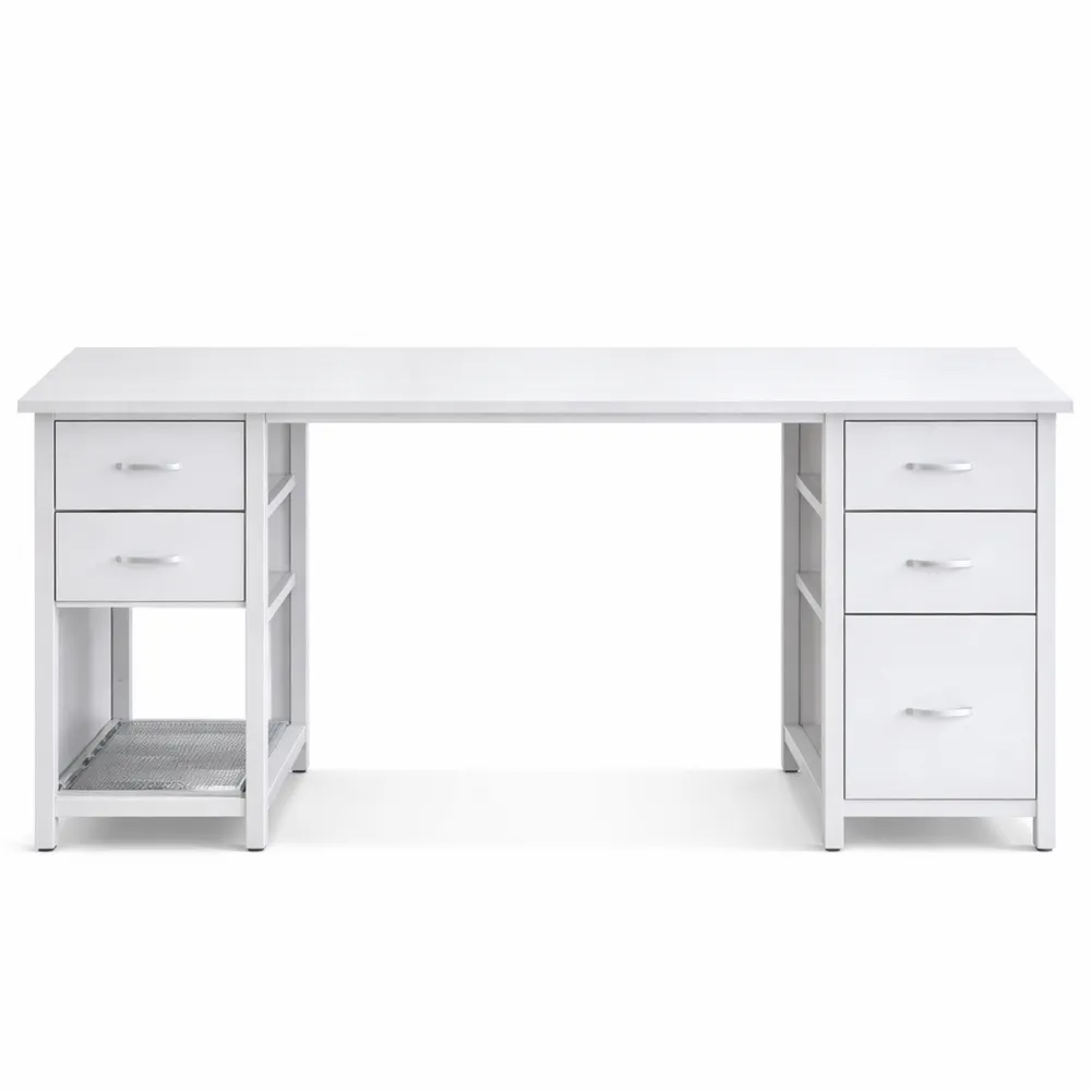 Scrivania spaziosa con cassetti e ripiani, 160x52 cm, per ufficio e casa, colore bianco-Xeljoy