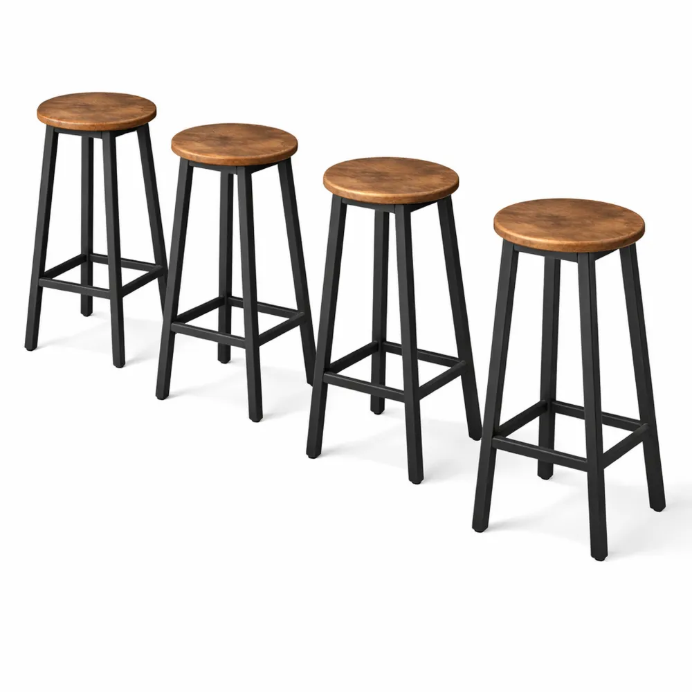 Set di 4 sgabelli da bar in stile industriale, effetto legno, struttura in metallo, marrone rustico-Xeljoy