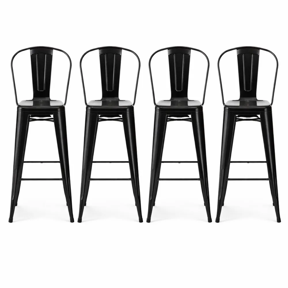 Set di 4 sgabelli ergonomici con schienale rimovibile e poggiapiedi, sgabelli da cucina in metallo, colore nero-Xeljoy