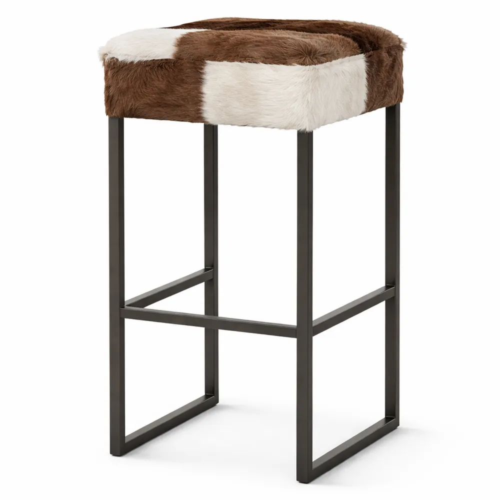 Sgabello da Bar Rustico in Pelliccia Vera, Altezza Seduta 74 cm, Design per Cucina Chic-Xeljoy