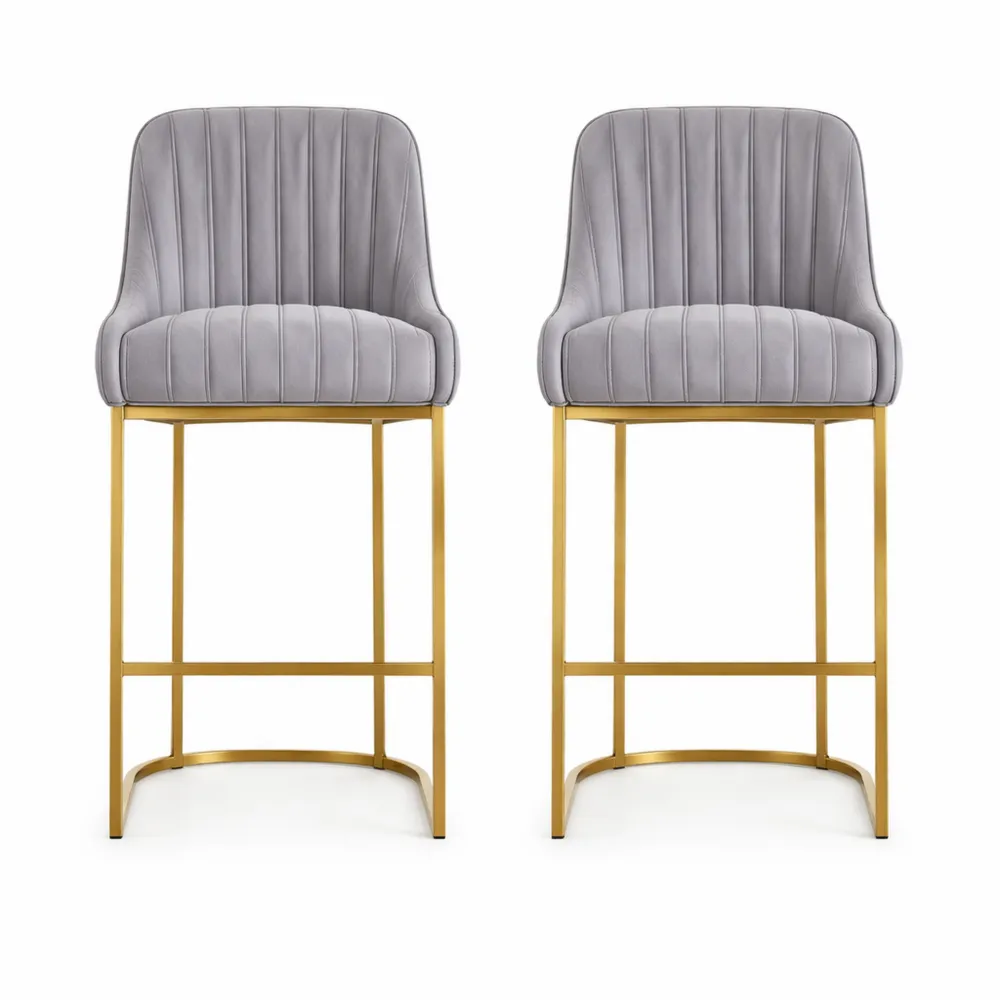 Sgabelli da Bar in Velluto con Schienale Moderni, Grigio-Xeljoy