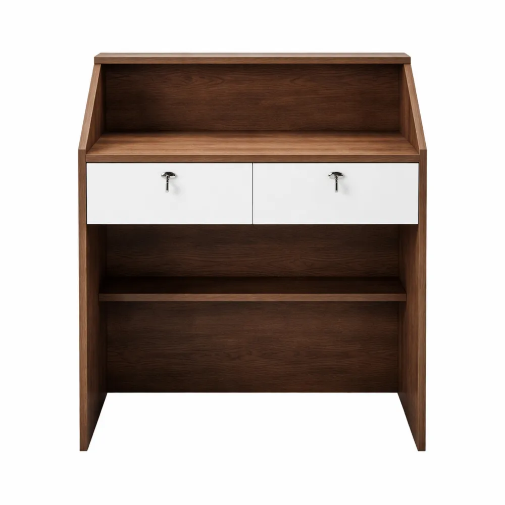 Banco reception con cassetto sicuro e ripiani aperti per saloni e uffici-Xeljoy