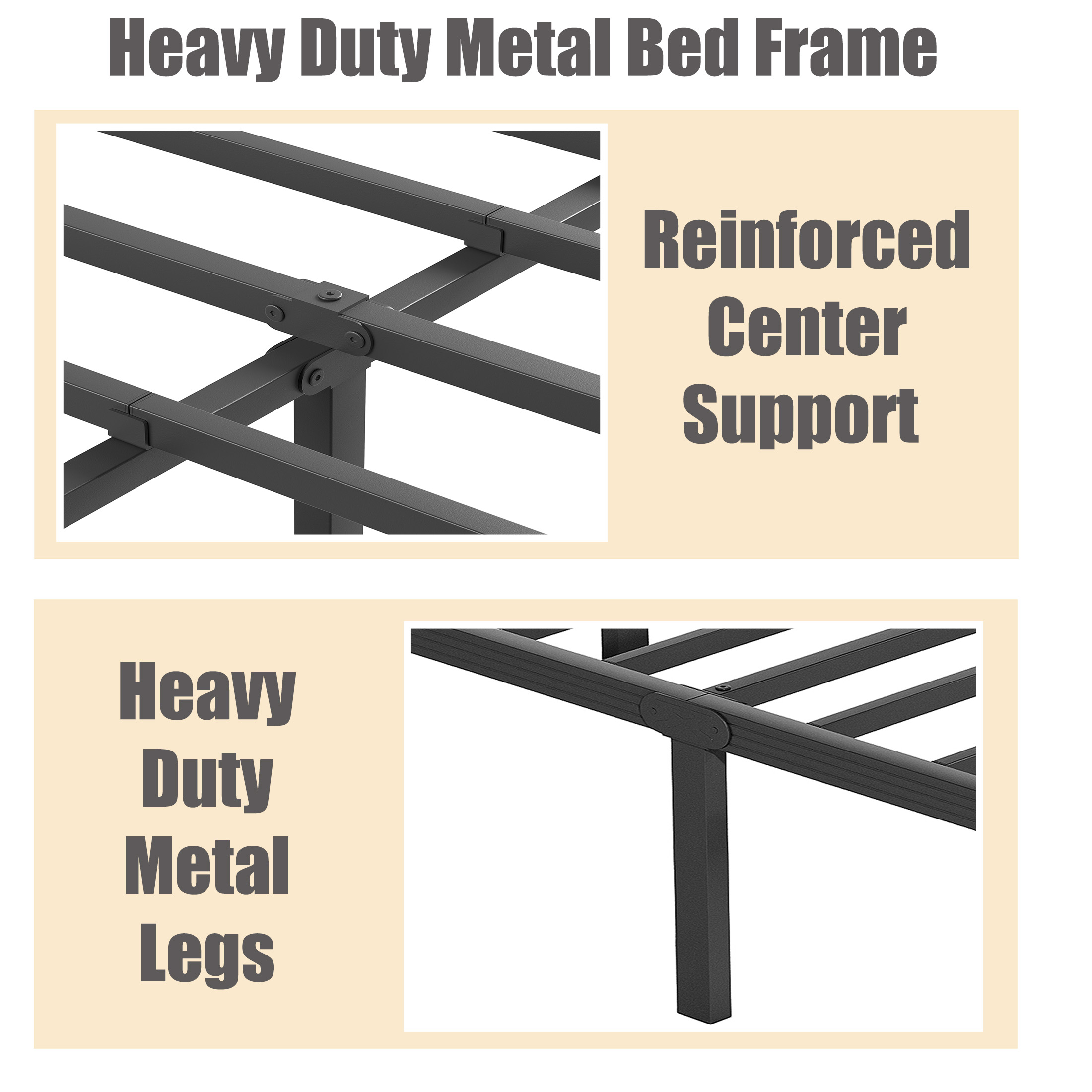 NESLIME 14 inch Queen Size Heavy Duty Metal Bed Frame, Sturdy Construction, No Box Spring Needed, Easy Assembly