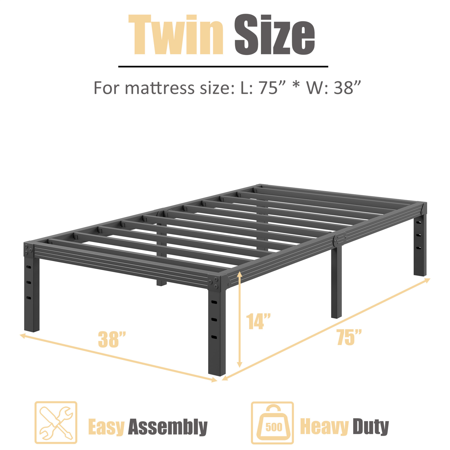 NESLIME 14 inch Queen Size Heavy Duty Metal Bed Frame, Sturdy Construction, No Box Spring Needed, Easy Assembly