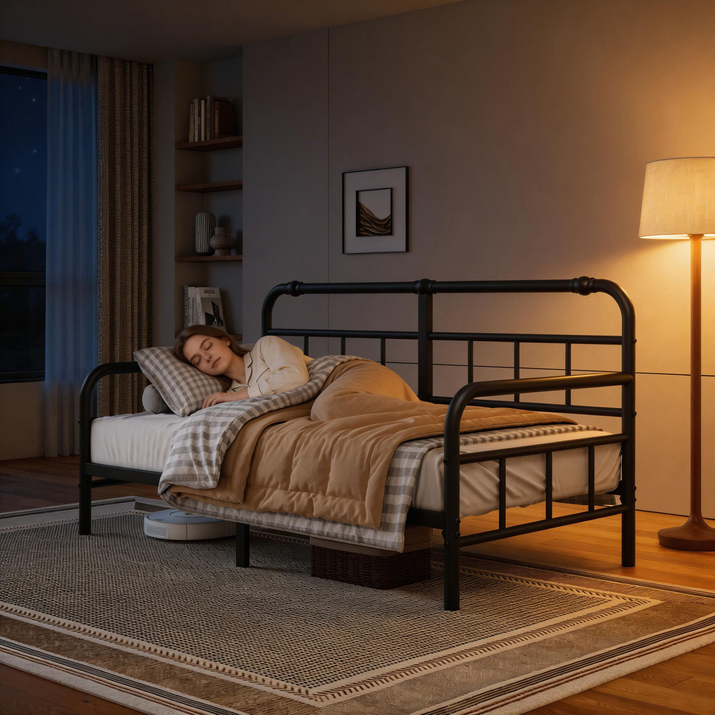 NESLIME 12 inch Twin Size Metal Daybed Frame, Twin Sofa Daybed Frame with Mattress Non-Slip Stoppers, Metal Slats Support