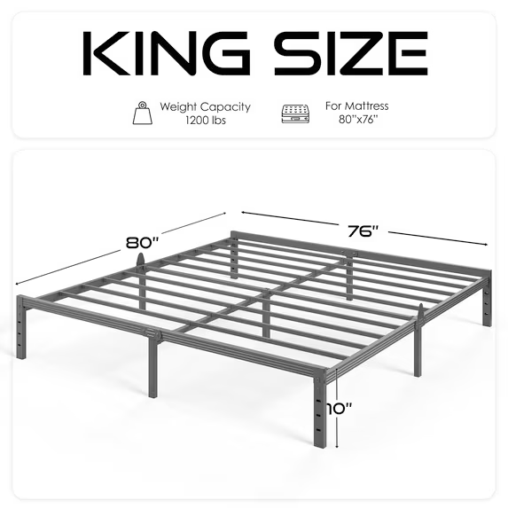 Auroral Zone 10 inch Metal Platform Bed Frame, Heavy Duty Mattress Foundation, No Box Spring Required