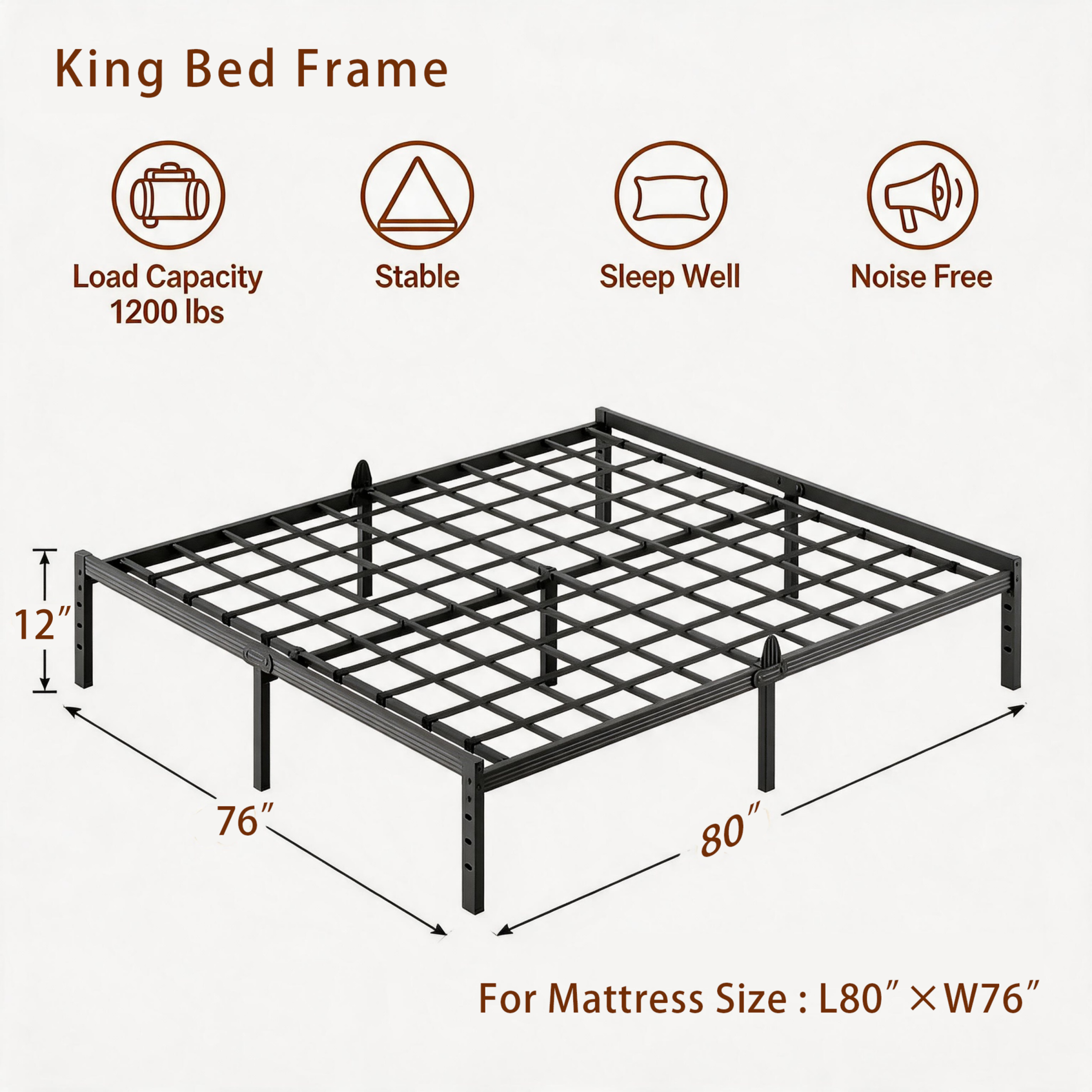 AURORAL ZONE Metal Bed Frame Platform, No Box Spring Needed, Easy Assembly, Noise Free