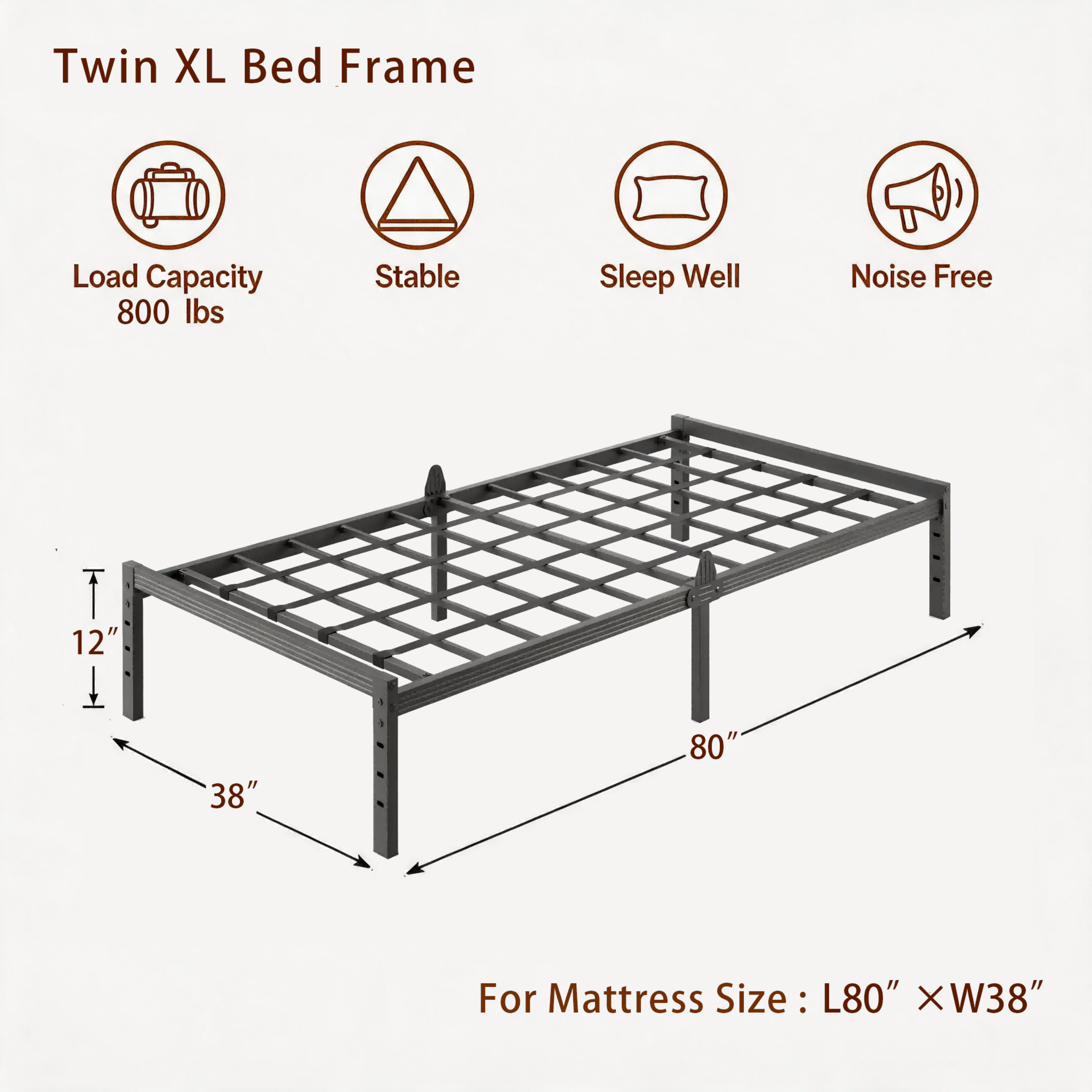 AURORAL ZONE Metal Bed Frame Platform, No Box Spring Needed, Easy Assembly, Noise Free