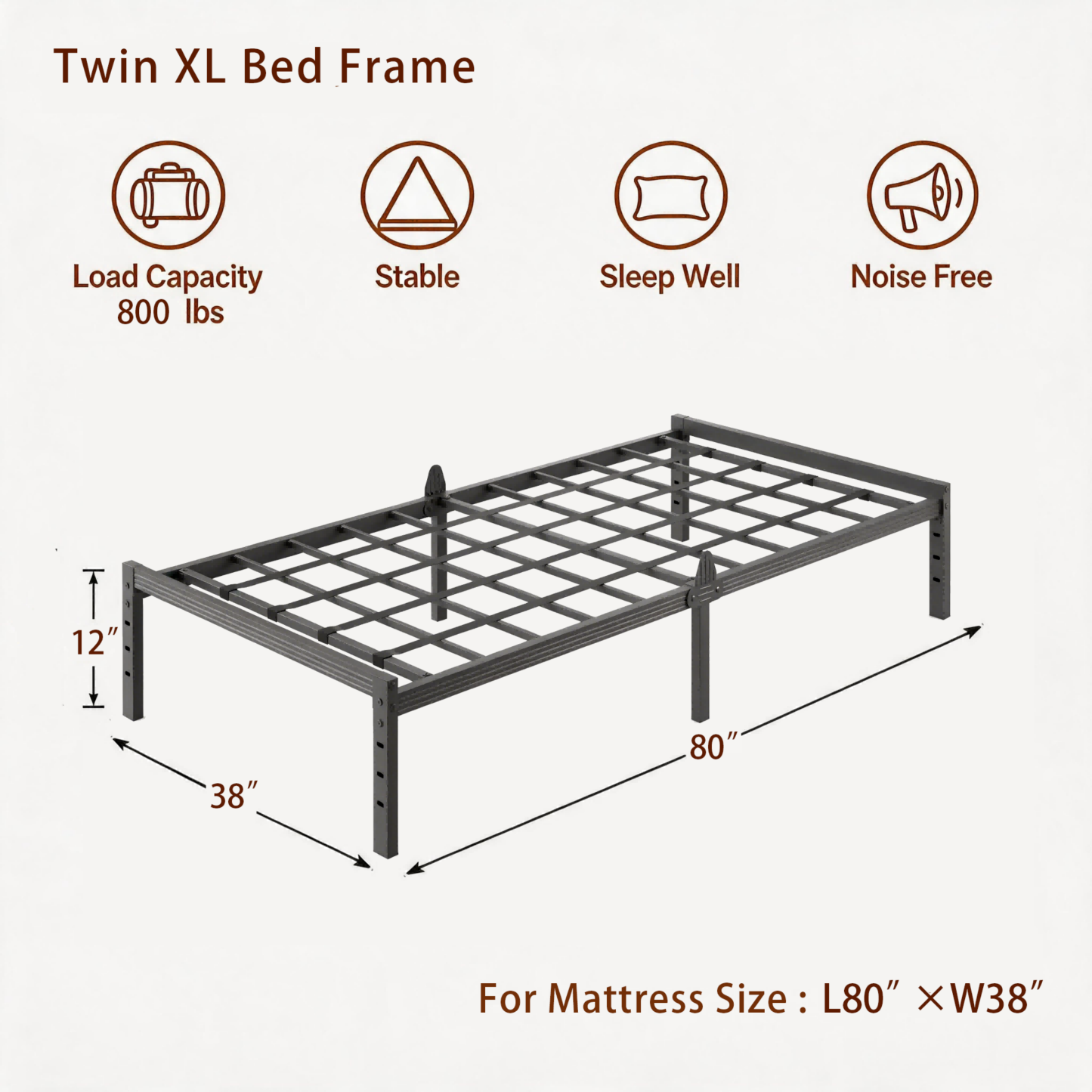 AURORAL ZONE Metal Bed Frame Platform, No Box Spring Needed, Easy Assembly, Noise Free