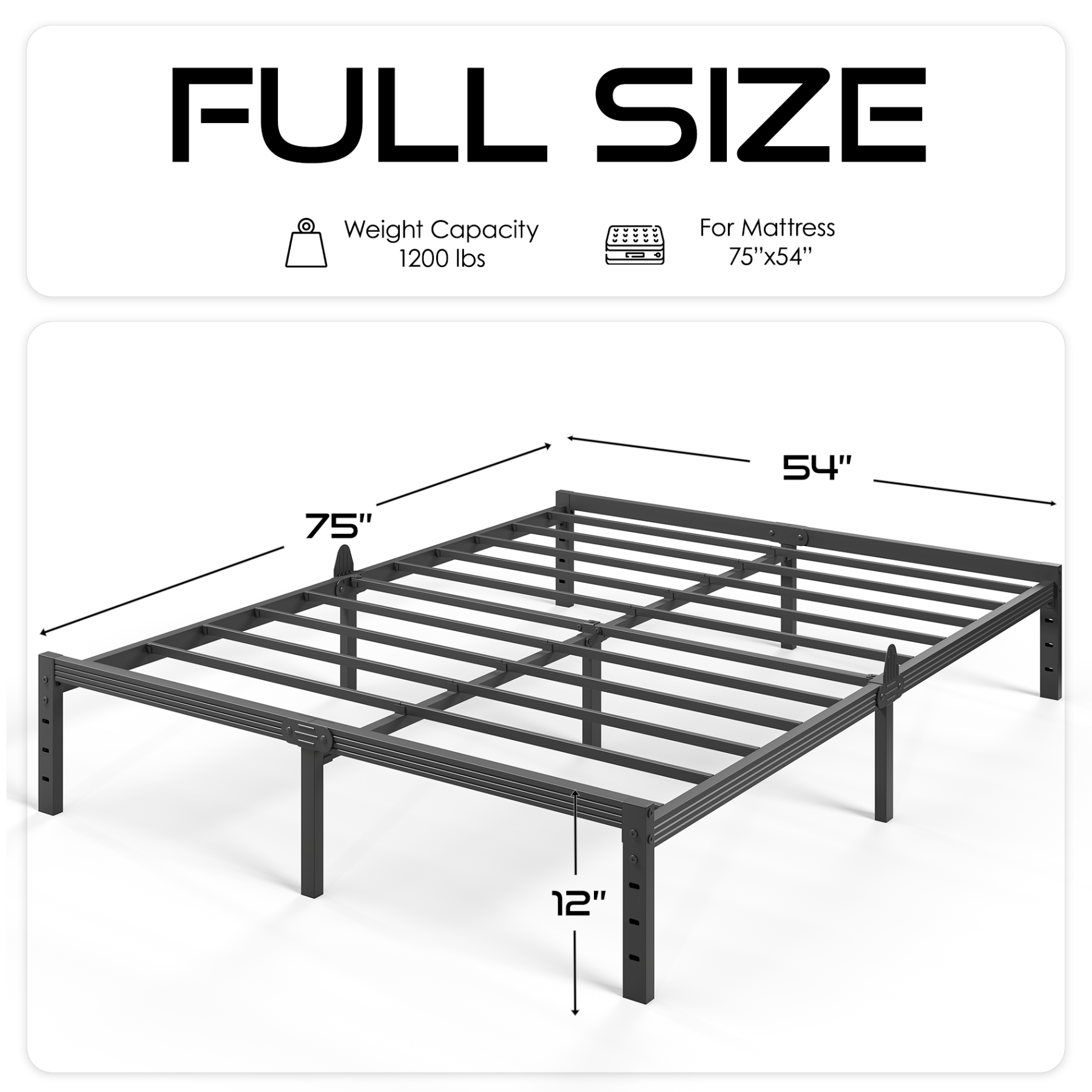 Auroral Zone Metal Platform Bed Frame, Heavy Duty Mattress Foundation, Mulitiple Sizes, No Box Spring Required