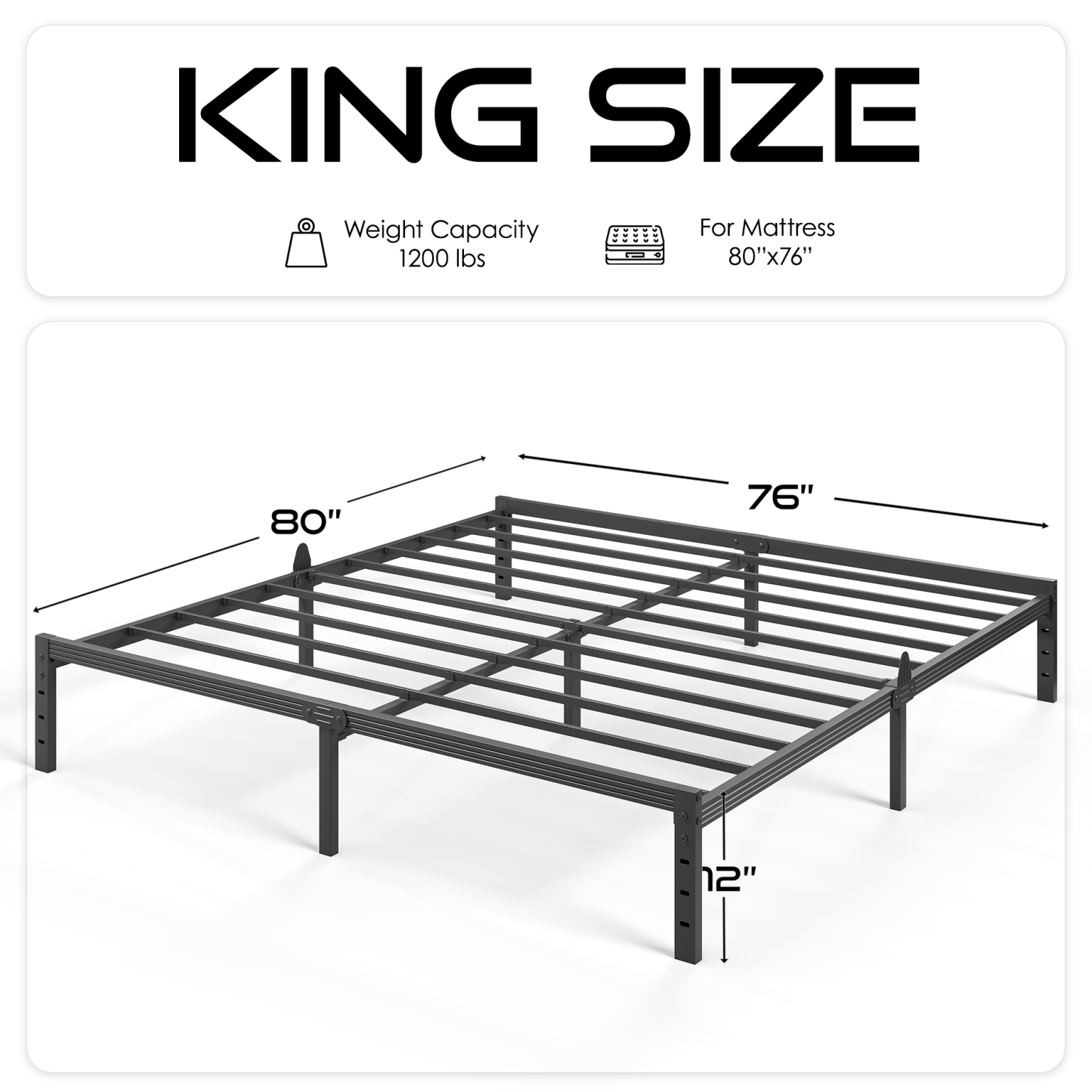 Auroral Zone Metal Platform Bed Frame, Heavy Duty Mattress Foundation, Mulitiple Sizes, No Box Spring Required