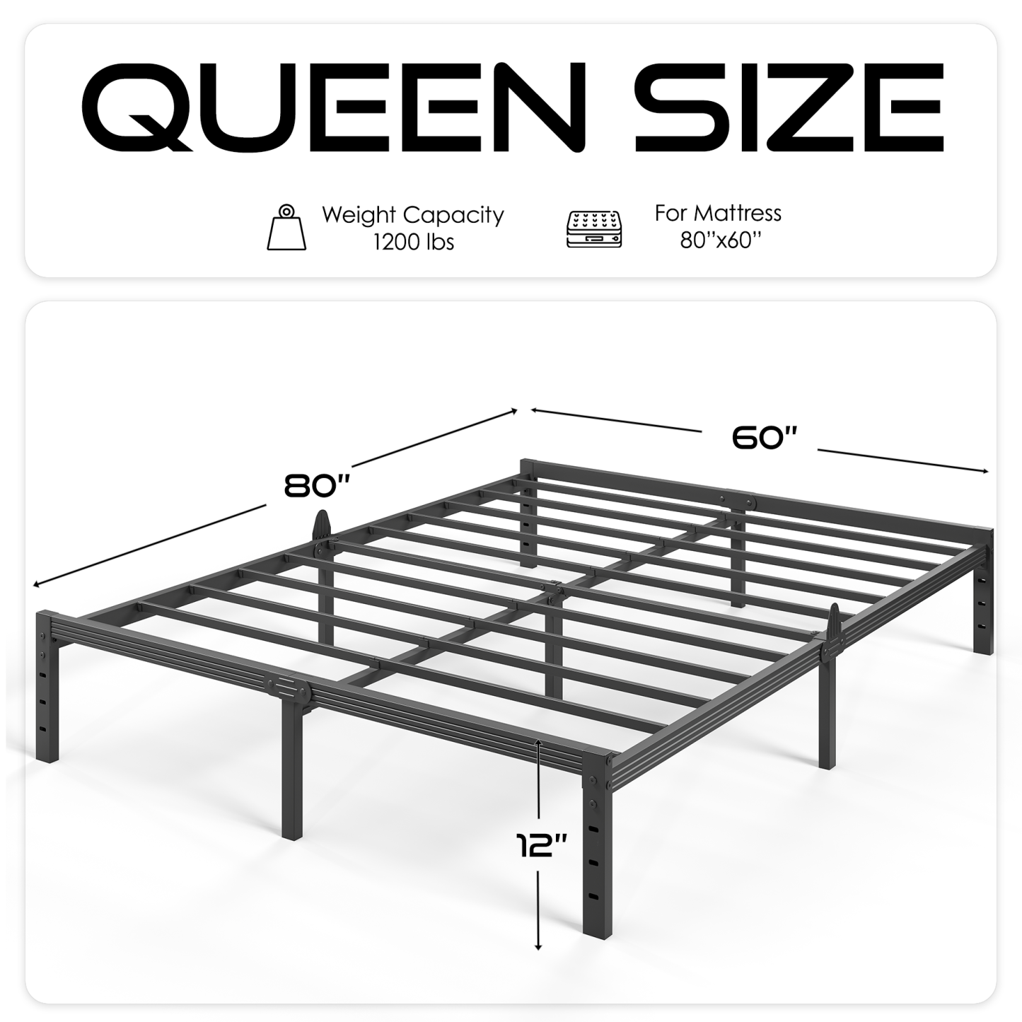 Auroral Zone Metal Platform Bed Frame, Heavy Duty Mattress Foundation, Mulitiple Sizes, No Box Spring Required
