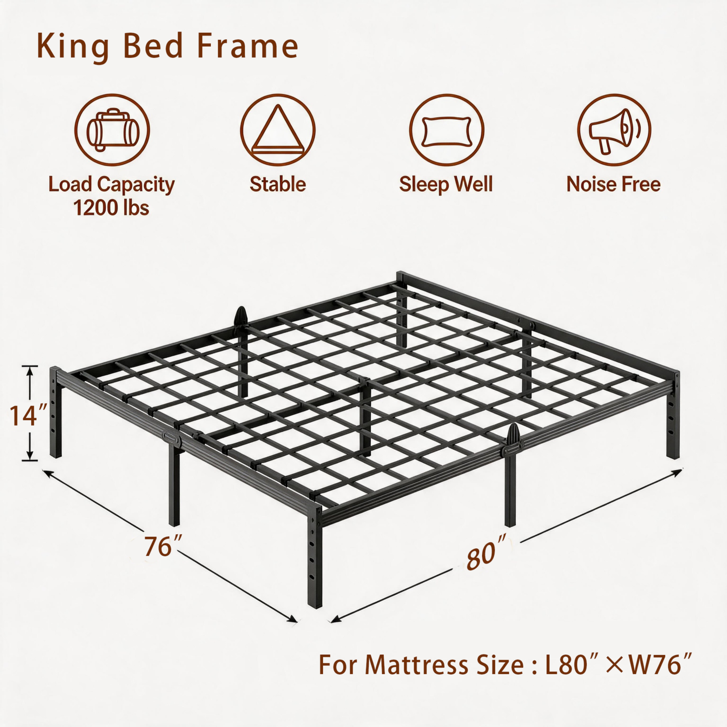AURORAL ZONE Metal Bed Frame Platform, No Box Spring Needed, Easy Assembly, Noise Free