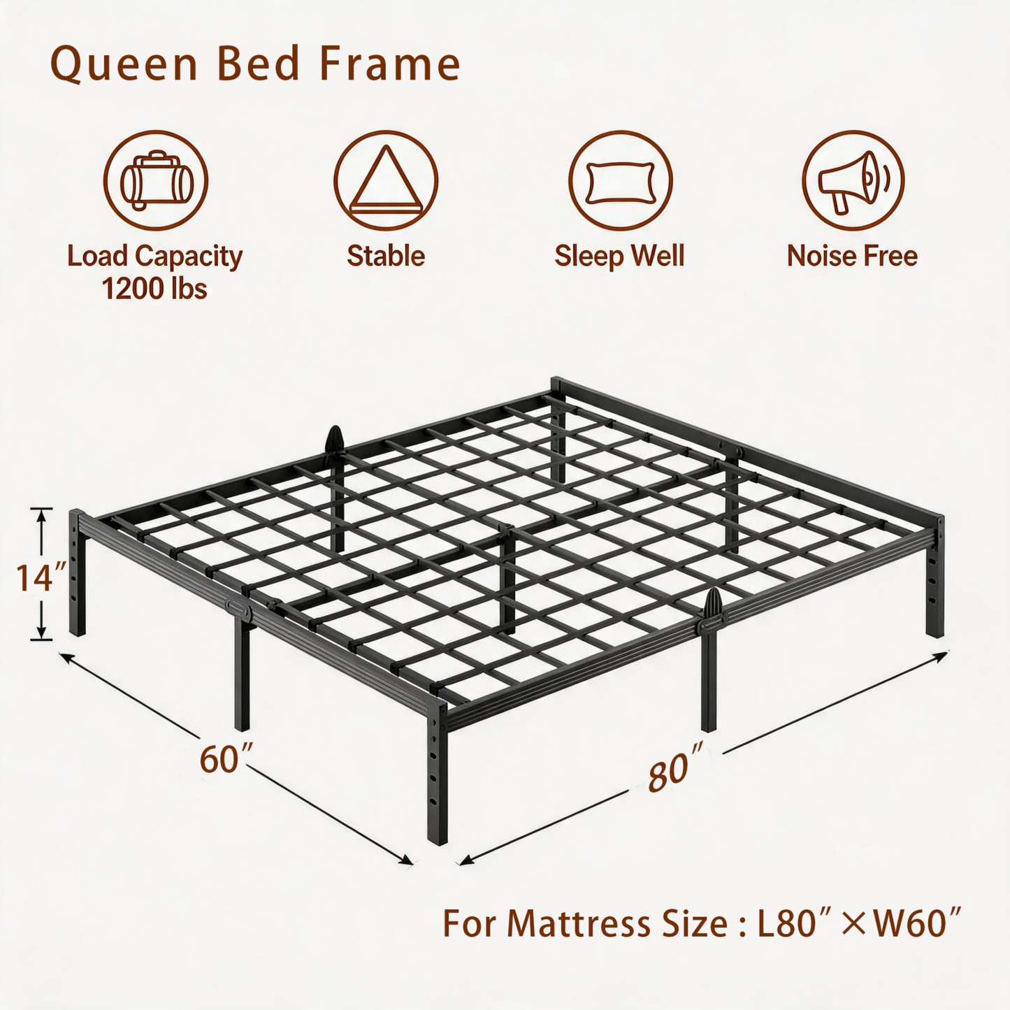AURORAL ZONE Metal Bed Frame Platform, No Box Spring Needed, Easy Assembly, Noise Free