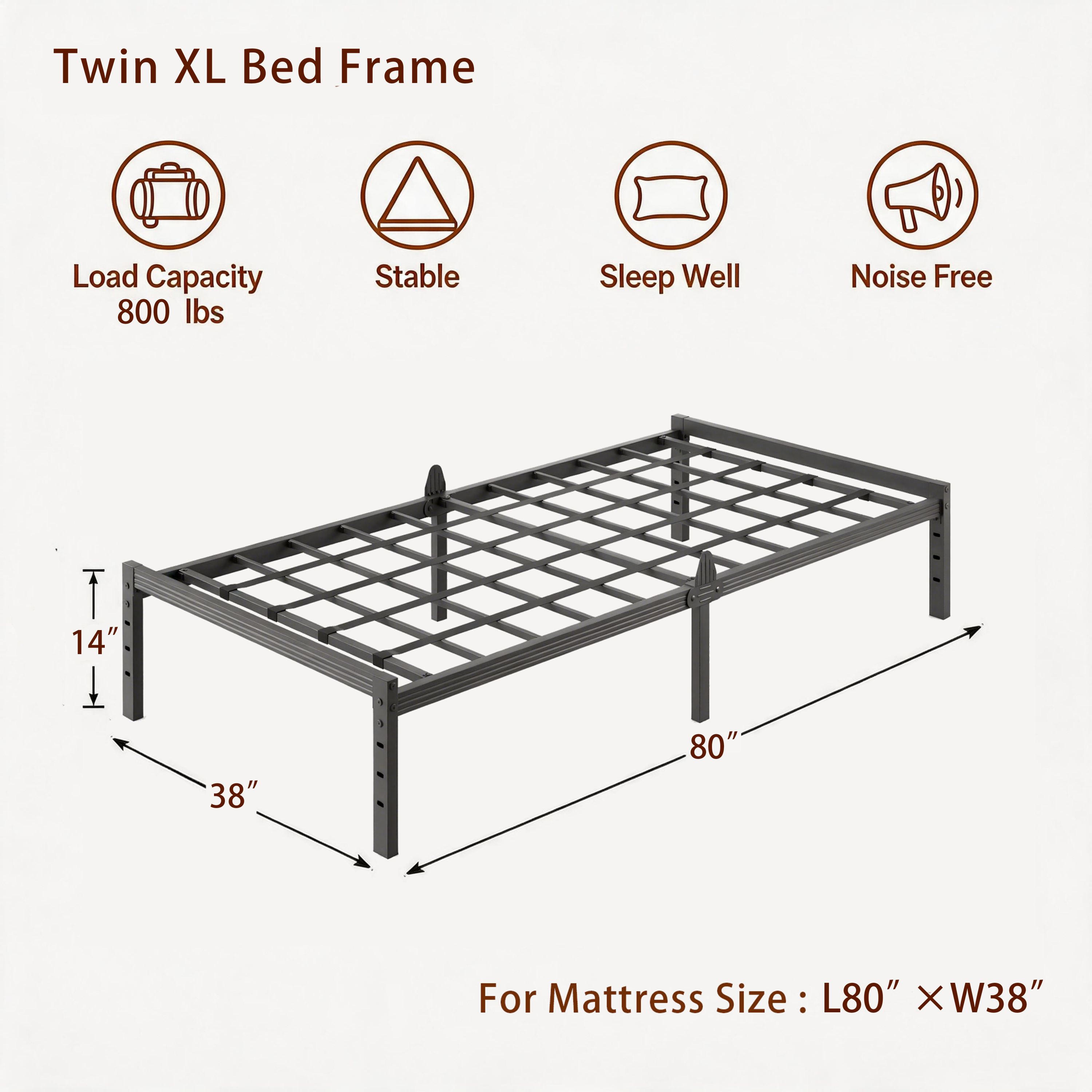 AURORAL ZONE Metal Bed Frame Platform, No Box Spring Needed, Easy Assembly, Noise Free