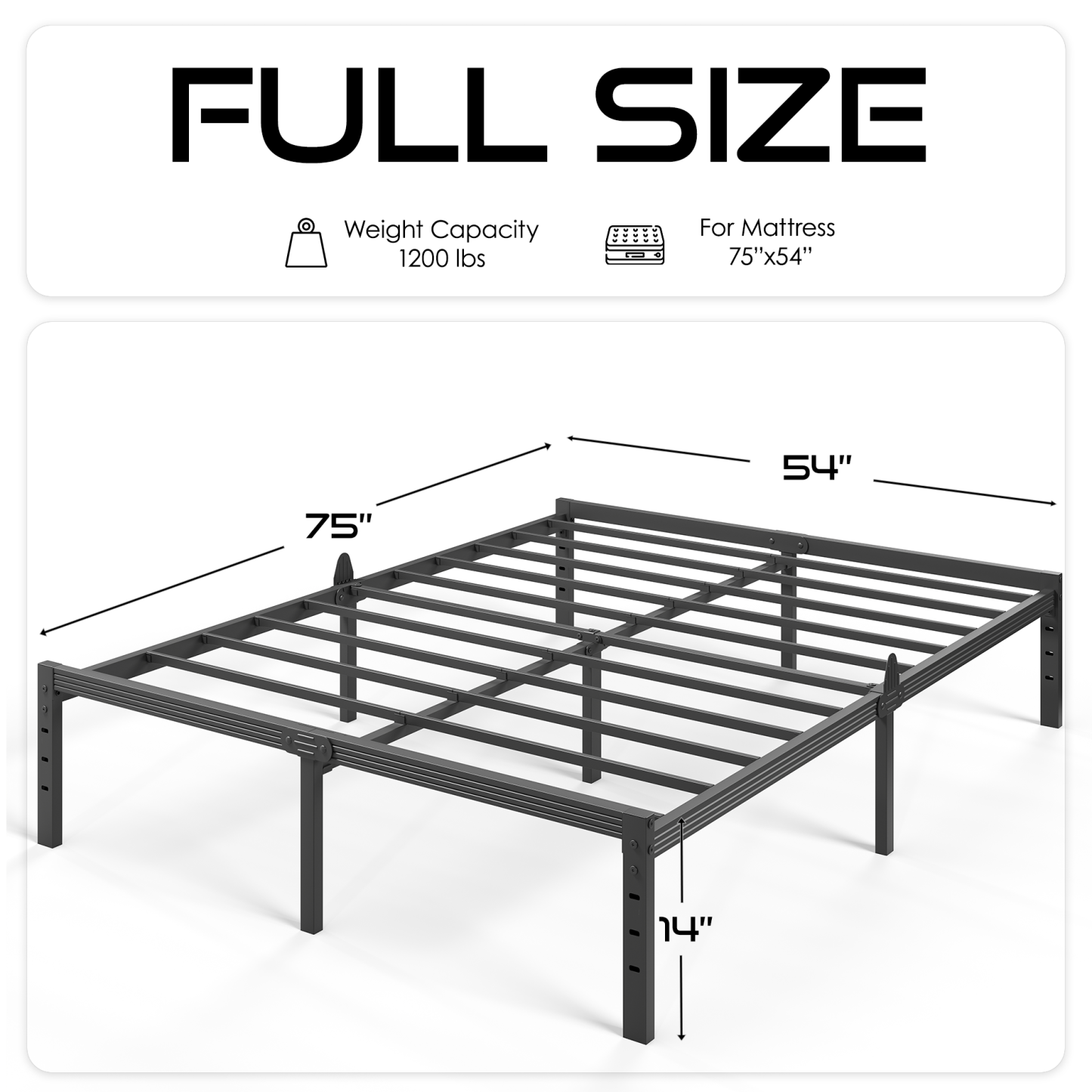 Auroral Zone Metal Platform Bed Frame, Heavy Duty Mattress Foundation, Mulitiple Sizes, No Box Spring Required