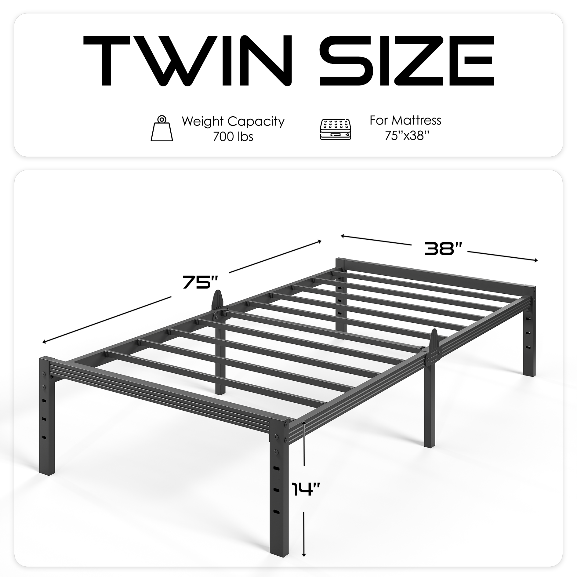 Auroral Zone Metal Platform Bed Frame, Heavy Duty Mattress Foundation, Mulitiple Sizes, No Box Spring Required
