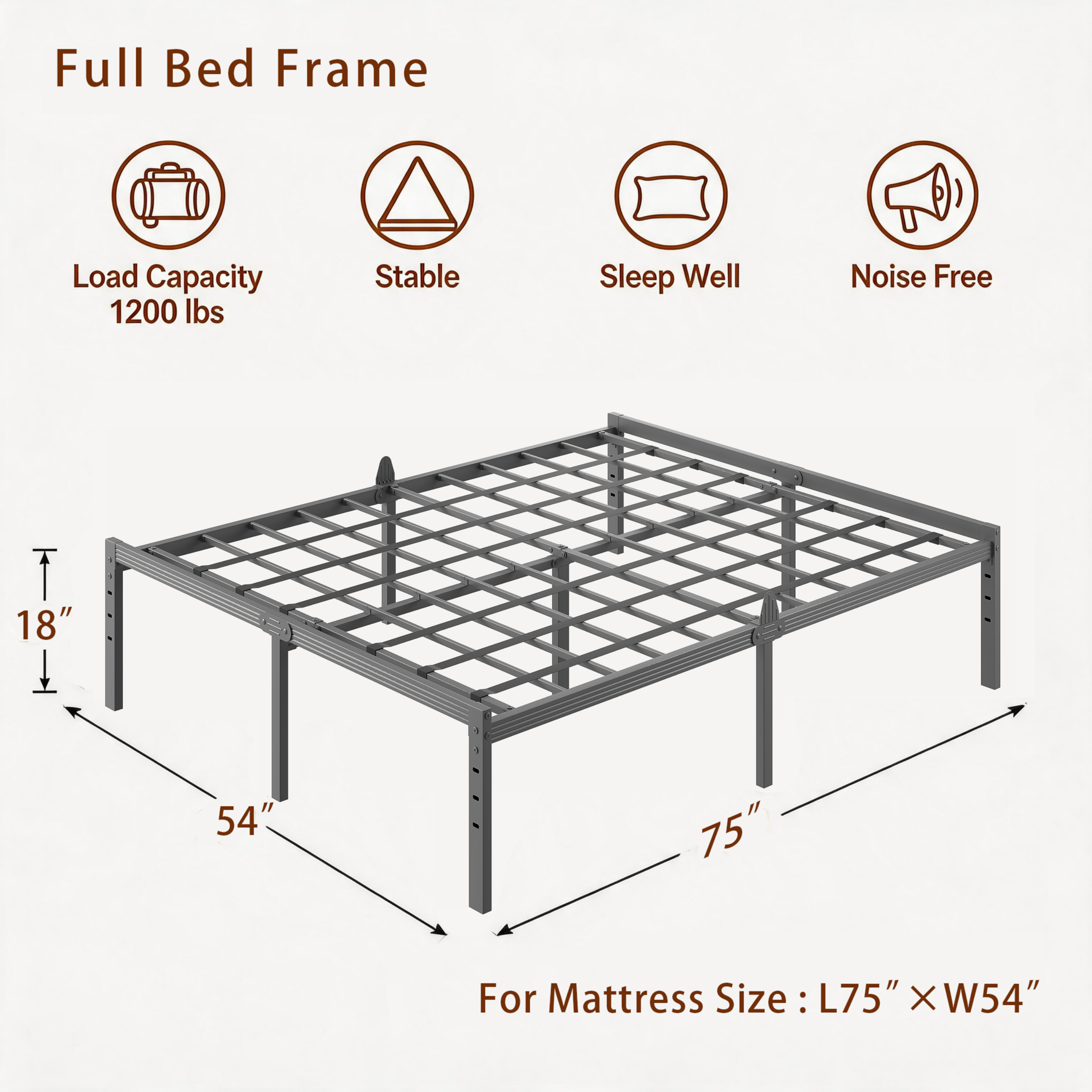 AURORAL ZONE Metal Bed Frame Platform, No Box Spring Needed, Easy Assembly, Noise Free