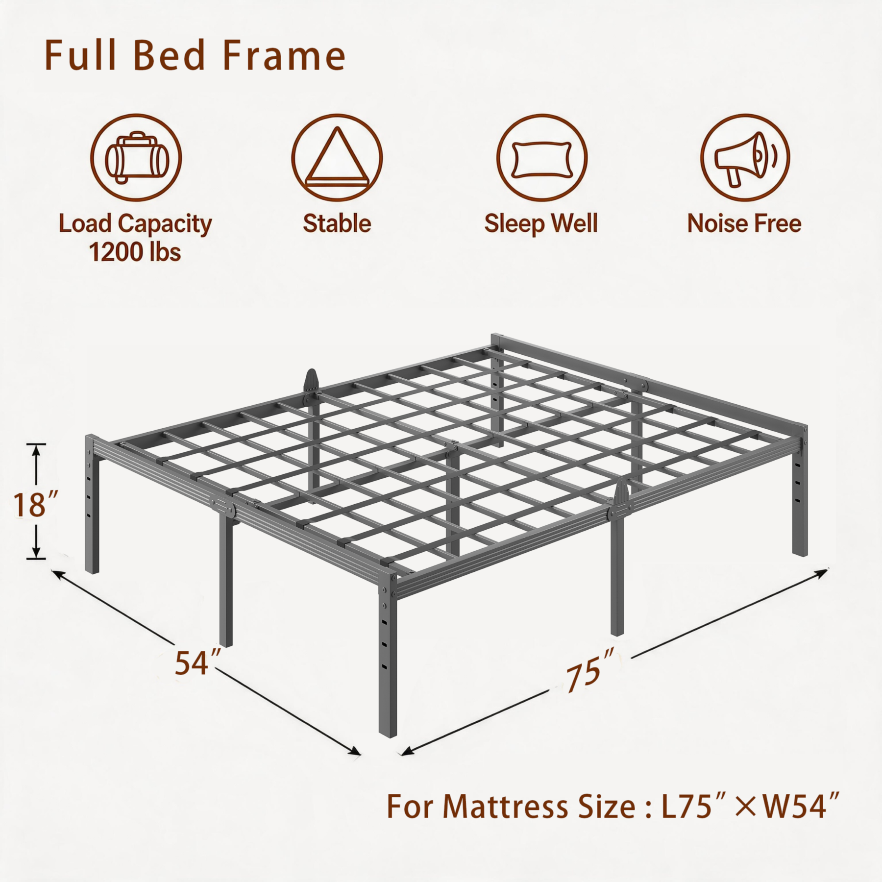 AURORAL ZONE Metal Bed Frame Platform, No Box Spring Needed, Easy Assembly, Noise Free