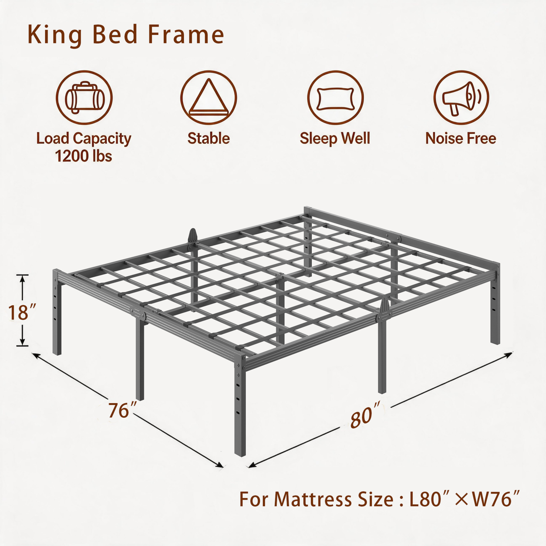 AURORAL ZONE Metal Bed Frame Platform, No Box Spring Needed, Easy Assembly, Noise Free