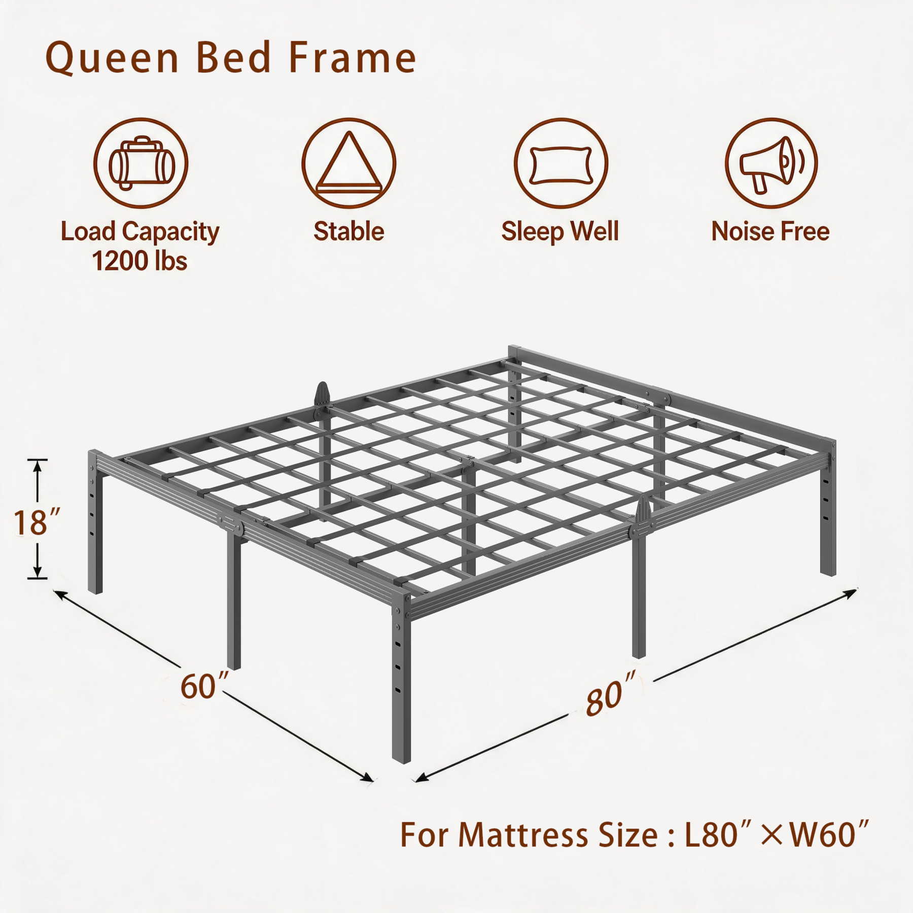 AURORAL ZONE Metal Bed Frame Platform, No Box Spring Needed, Easy Assembly, Noise Free
