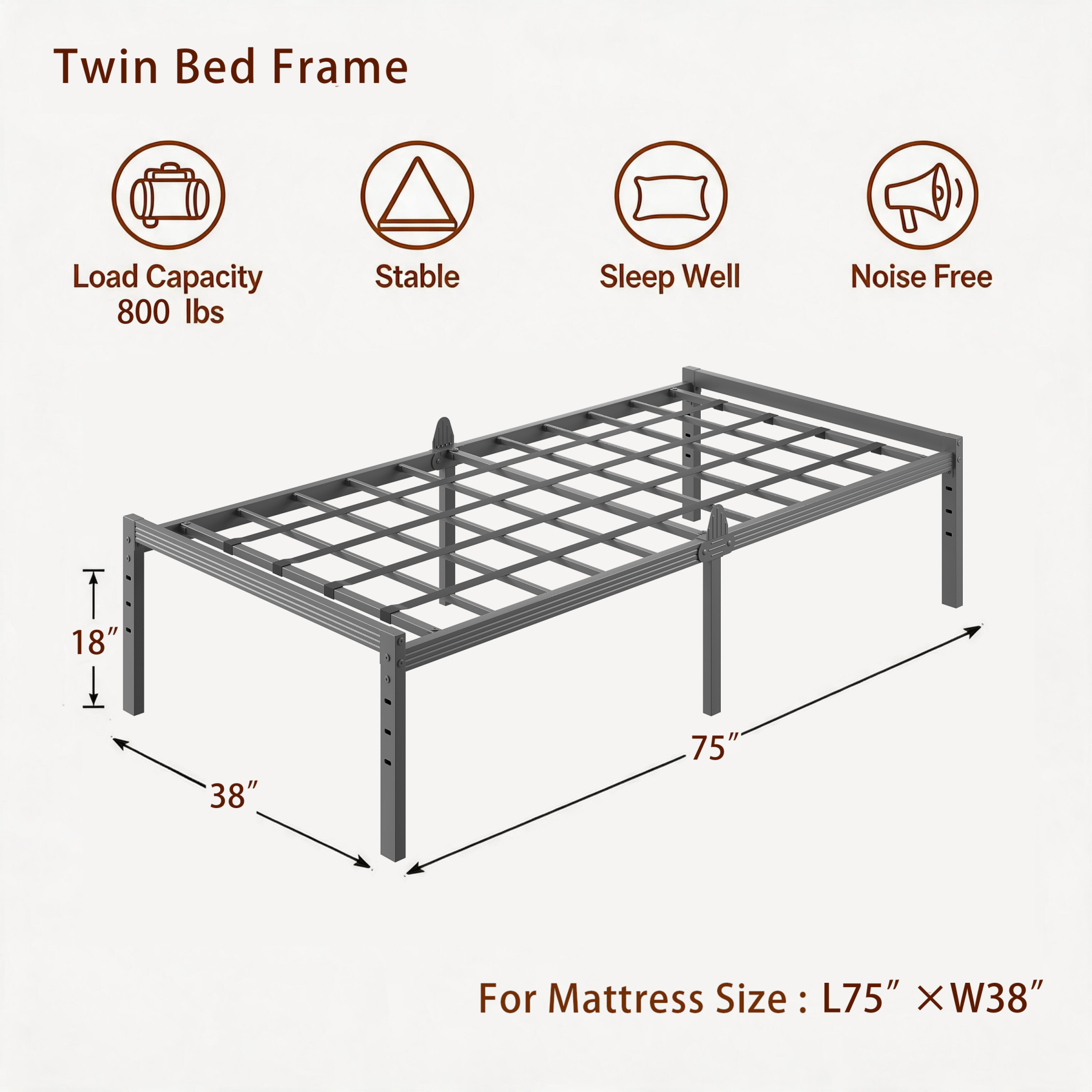 AURORAL ZONE Metal Bed Frame Platform, No Box Spring Needed, Easy Assembly, Noise Free