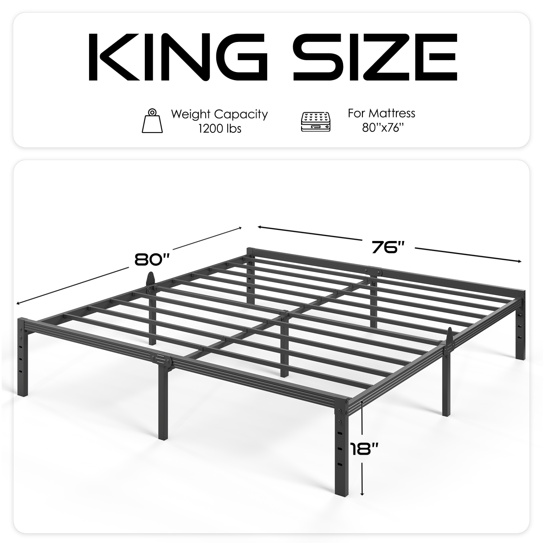 Auroral Zone Metal Platform Bed Frame, Heavy Duty Mattress Foundation, Mulitiple Sizes, No Box Spring Required