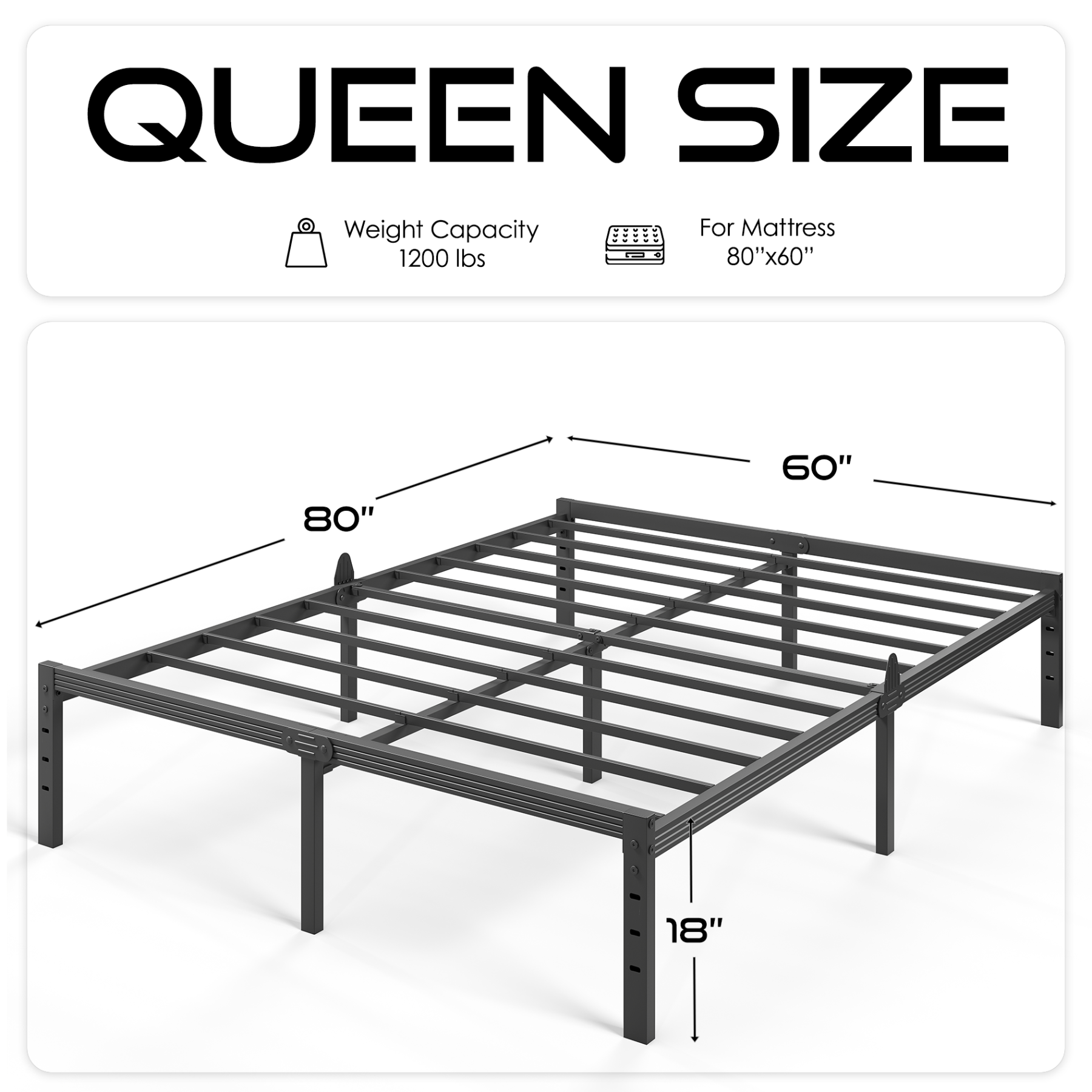 Auroral Zone Metal Platform Bed Frame, Heavy Duty Mattress Foundation, Mulitiple Sizes, No Box Spring Required