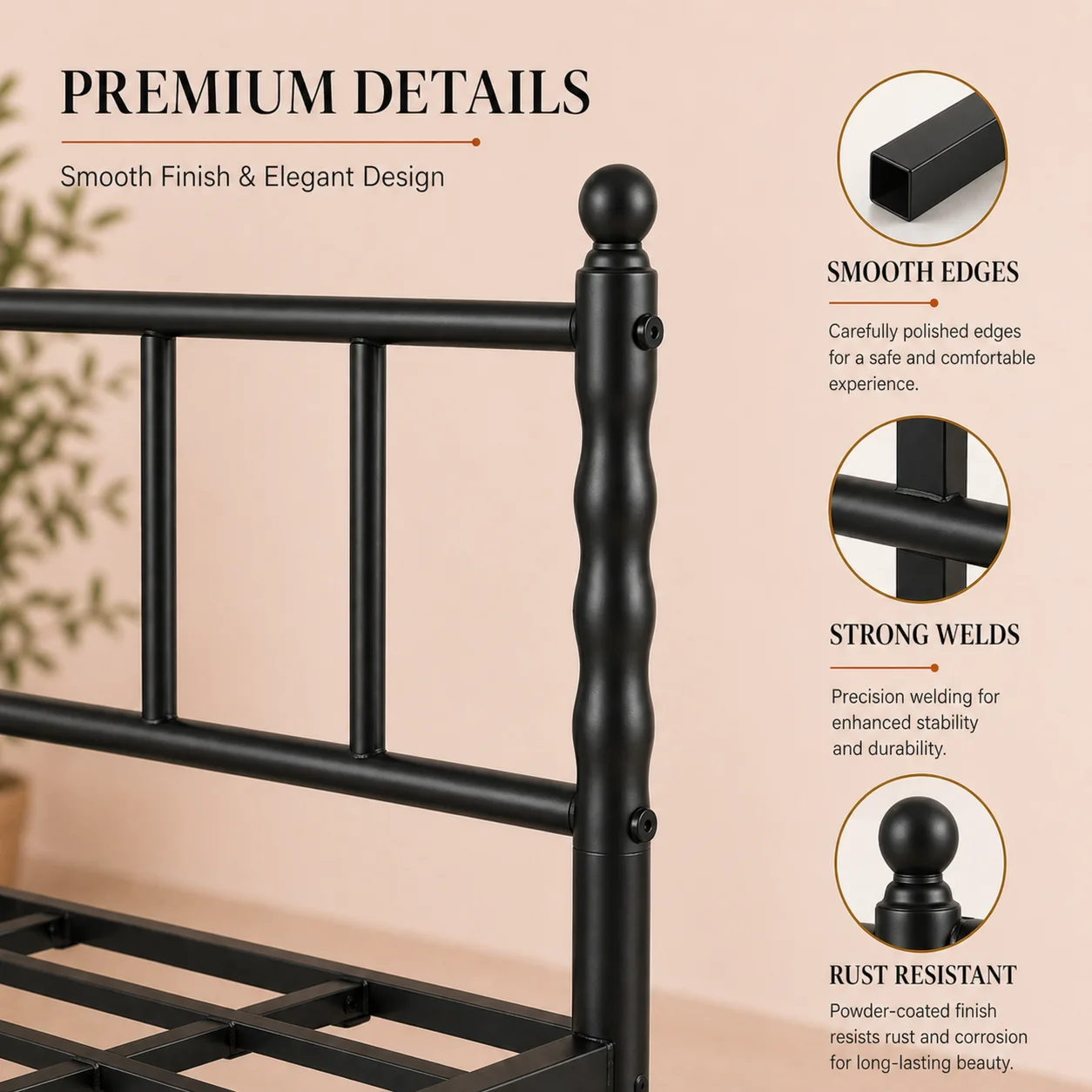 Heavy Duty Metal Platform Bed Frame with Headboard and Footboard, Industrial Style Steel Slat Mattress Foundation, No Box Spring Needed, Black