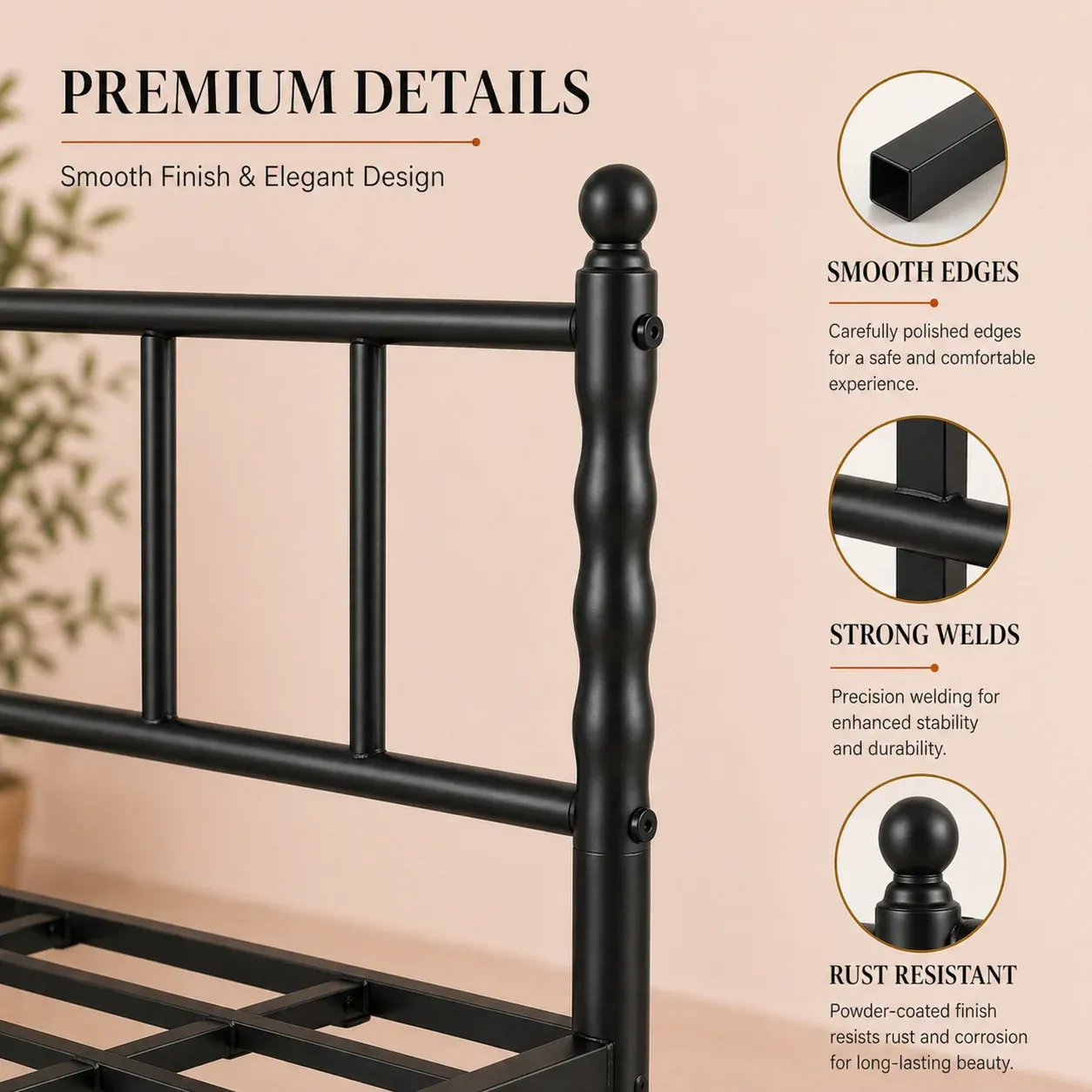 Heavy Duty Metal Platform Bed Frame with Headboard and Footboard, Industrial Style Steel Slat Mattress Foundation, No Box Spring Needed, Black