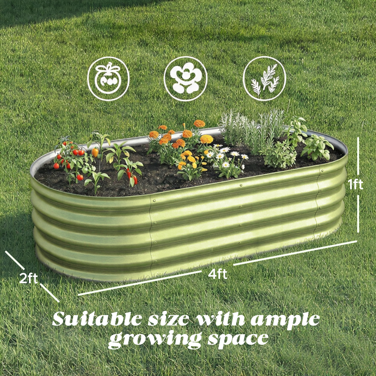 Auroral Zone 4x2x1ft Galvanized Raised Garden Bed Outdoor Metal Planter Box for Vegetables Flowers Herbs