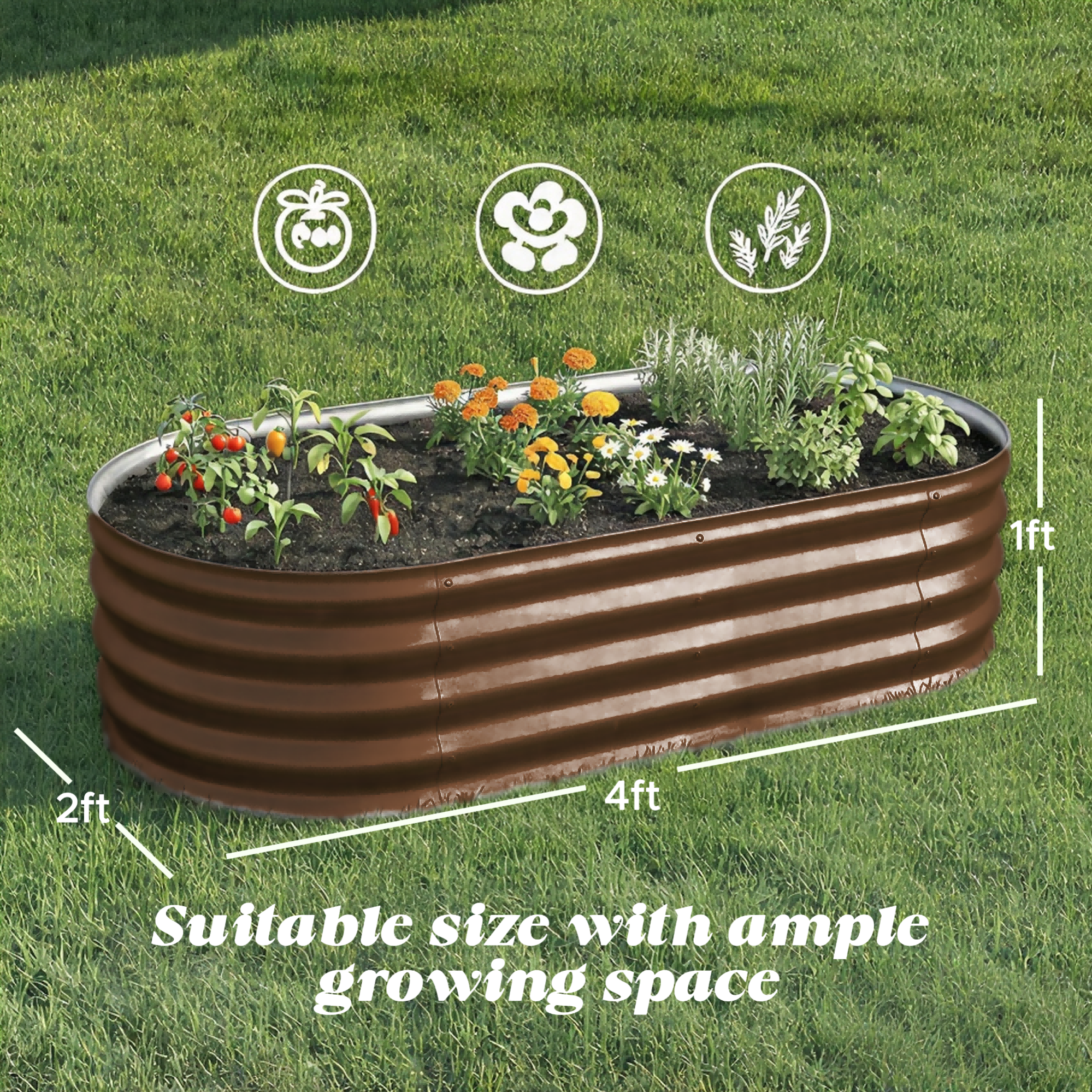 Auroral Zone 4x2x1ft Galvanized Raised Garden Bed Outdoor Metal Planter Box for Vegetables Flowers Herbs