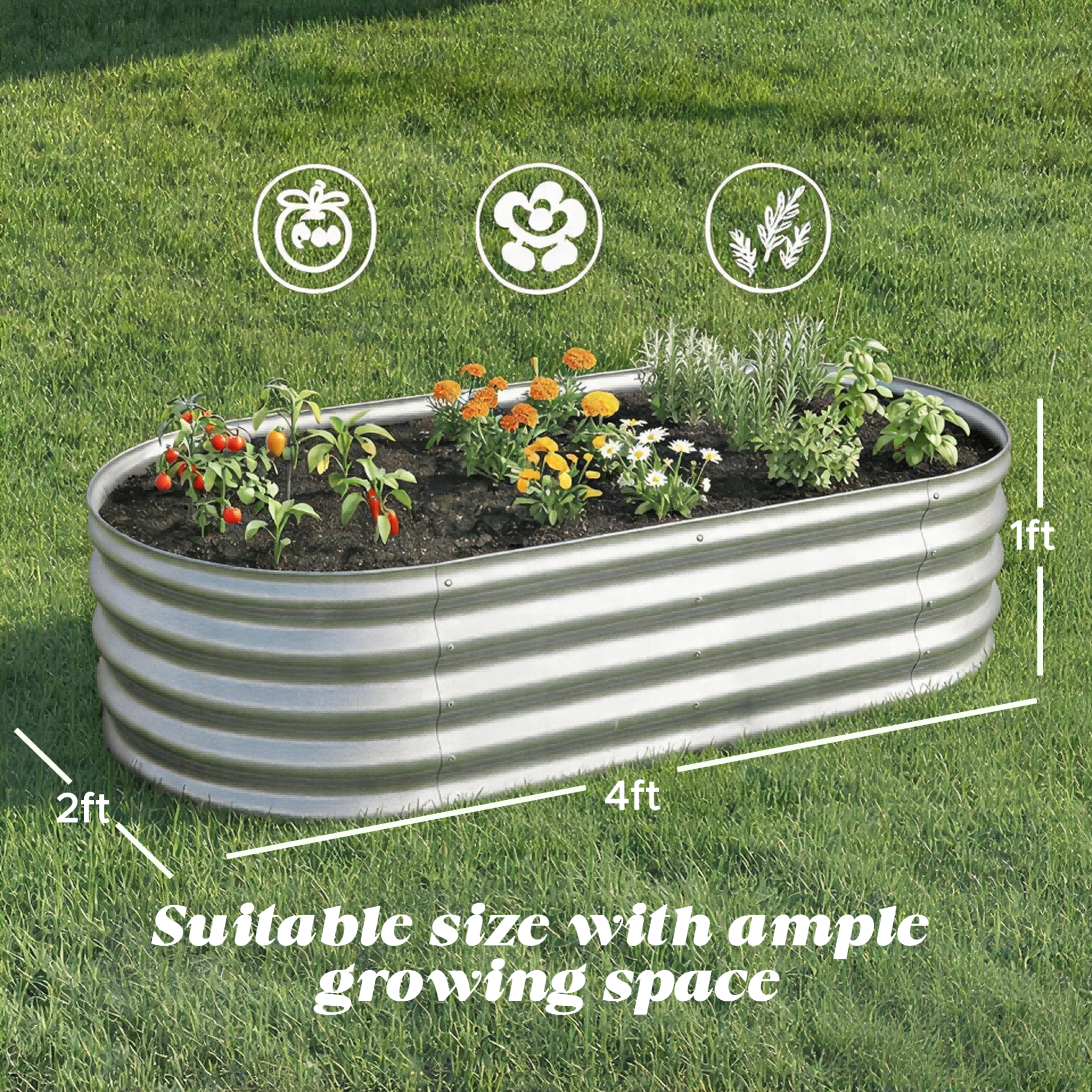 Auroral Zone 4x2x1ft Galvanized Raised Garden Bed Outdoor Metal Planter Box for Vegetables Flowers Herbs