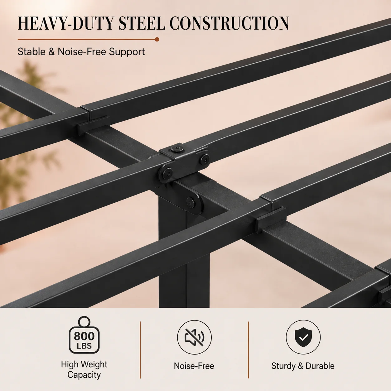 Heavy Duty Metal Platform Bed Frame with Headboard and Footboard, Industrial Style Steel Slat Mattress Foundation, No Box Spring Needed, Black