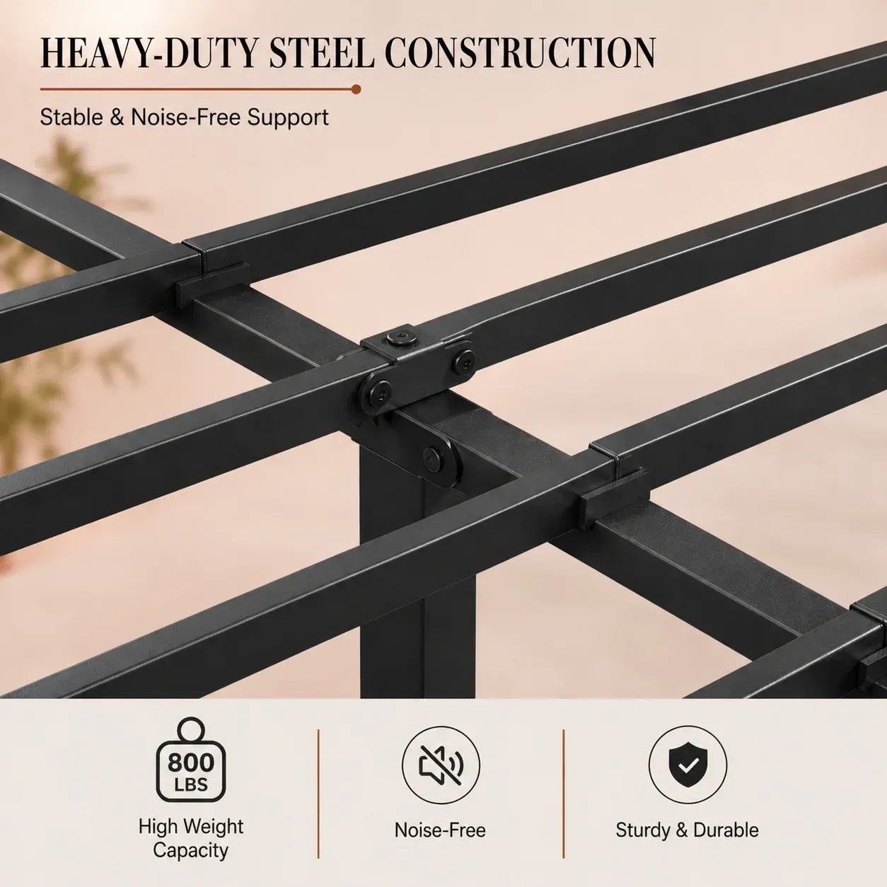 Heavy Duty Metal Platform Bed Frame with Headboard and Footboard, Industrial Style Steel Slat Mattress Foundation, No Box Spring Needed, Black
