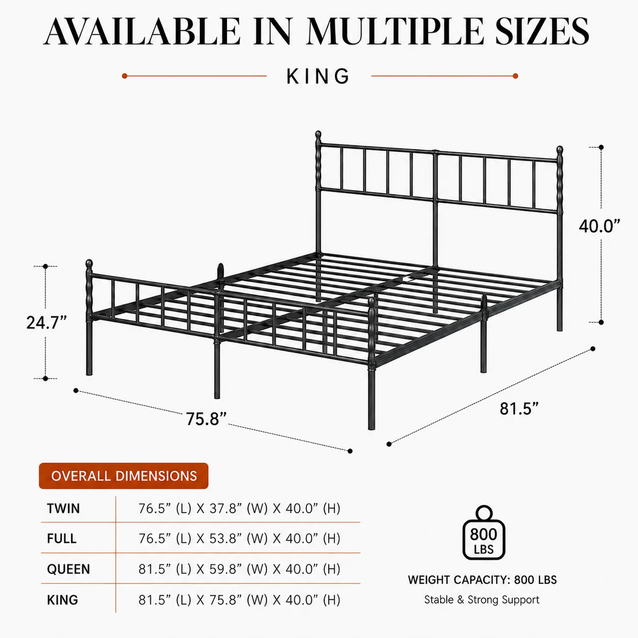 Heavy Duty Metal Platform Bed Frame with Headboard and Footboard, Industrial Style Steel Slat Mattress Foundation, No Box Spring Needed, Black