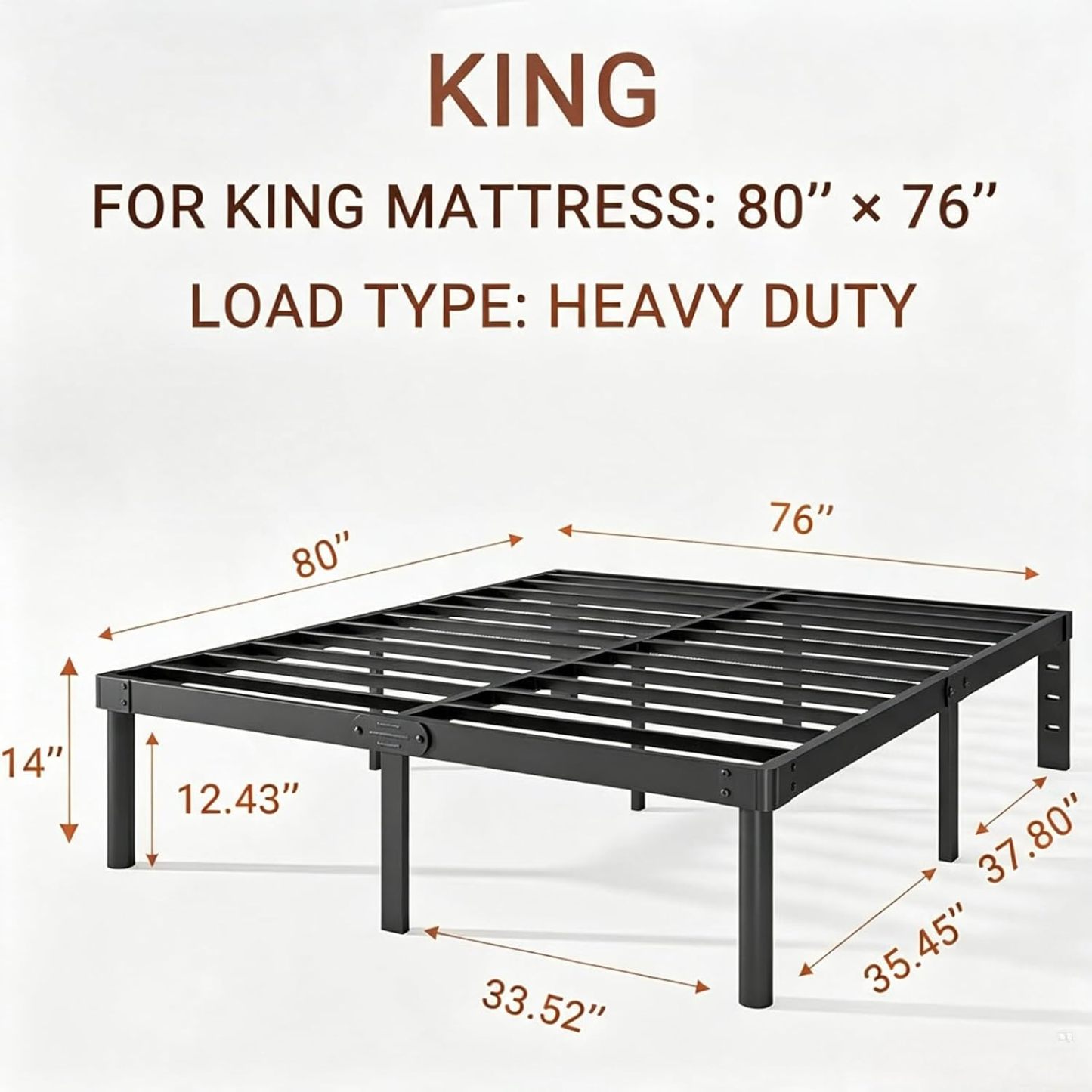 AURORAL ZONE 14" King Size Bed Frame, Heavy Duty Steel Platform Bed, No Box Spring Needed, Extra Under Bed Storage, Easy Assembly, Rounded Legs, Black