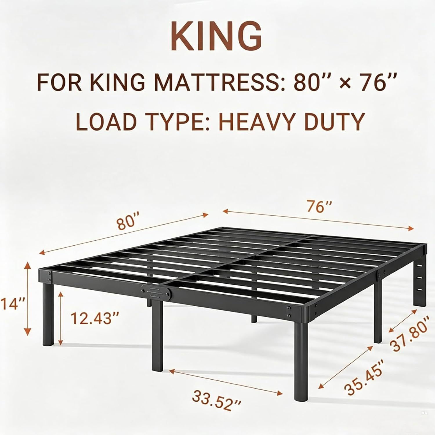 AURORAL ZONE 14" King Size Bed Frame, Heavy Duty Steel Platform Bed, No Box Spring Needed, Extra Under Bed Storage, Easy Assembly, Rounded Legs, Black